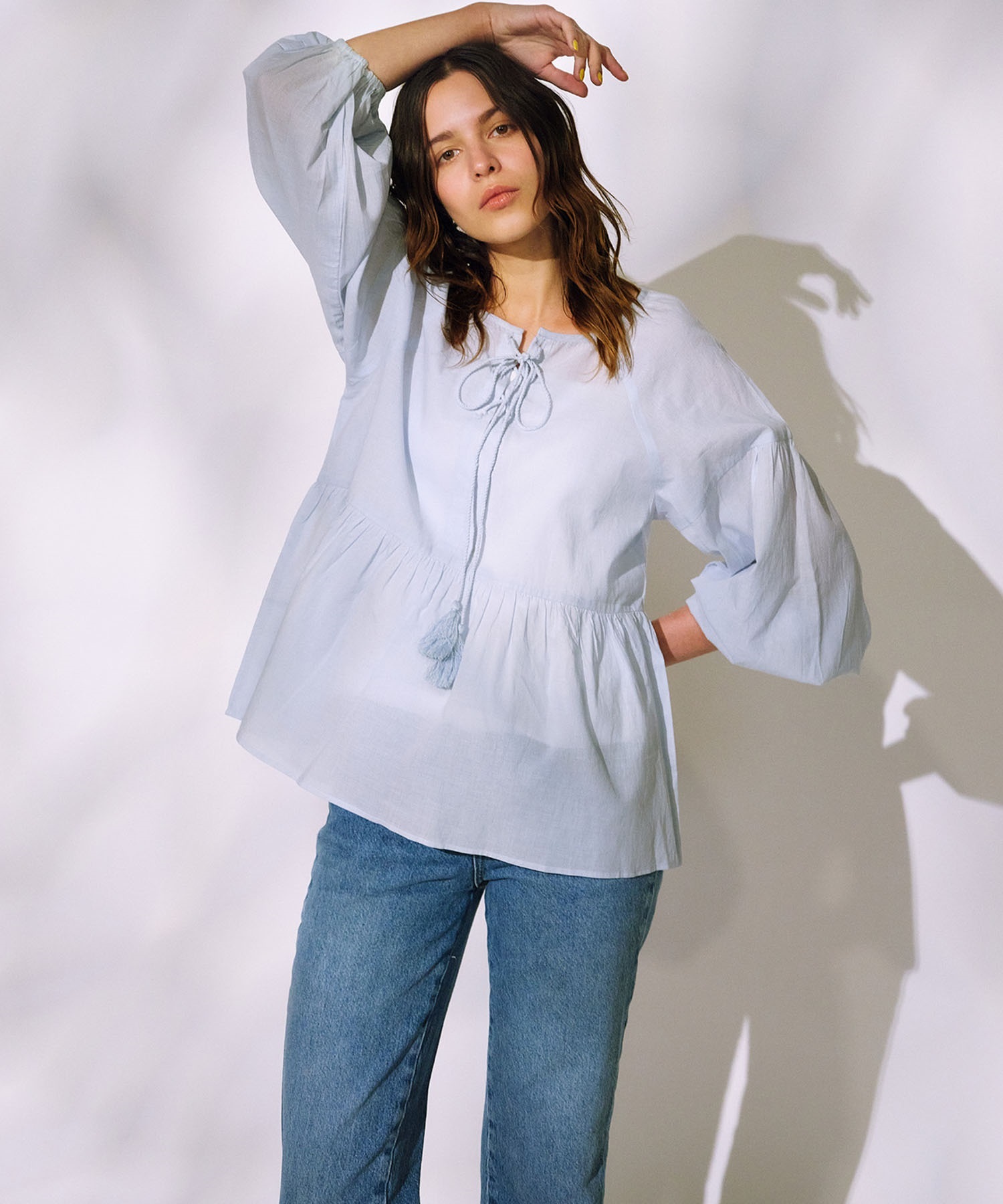 RIKKA FEMME リッカファム ブラウス レディース 長袖 シャツブラウス RF25SS19(SAX-FREE)