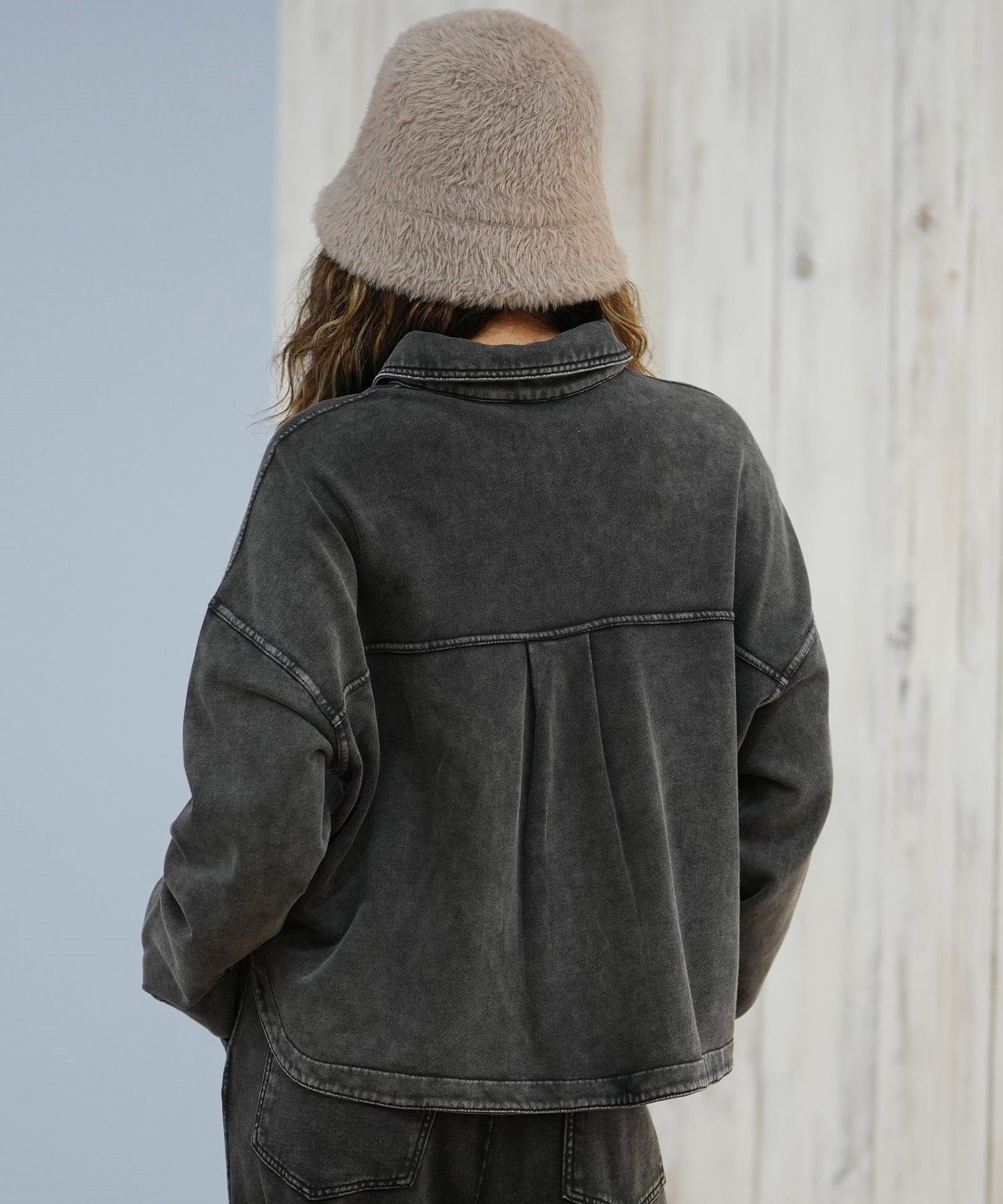 RIKKA FEMME リッカファム 長袖 デニムシャツ レディース スウェット シャツジャケット セットアップ対応 RF25FW19(BLK-SM)