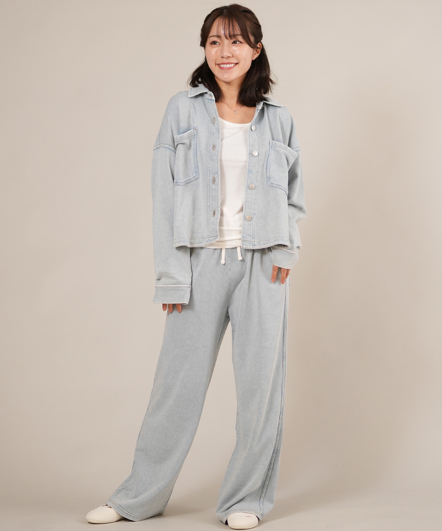 RIKKA FEMME リッカファム 長袖 デニムシャツ レディース スウェット シャツジャケット セットアップ対応 RF25FW19(BLK-SM)