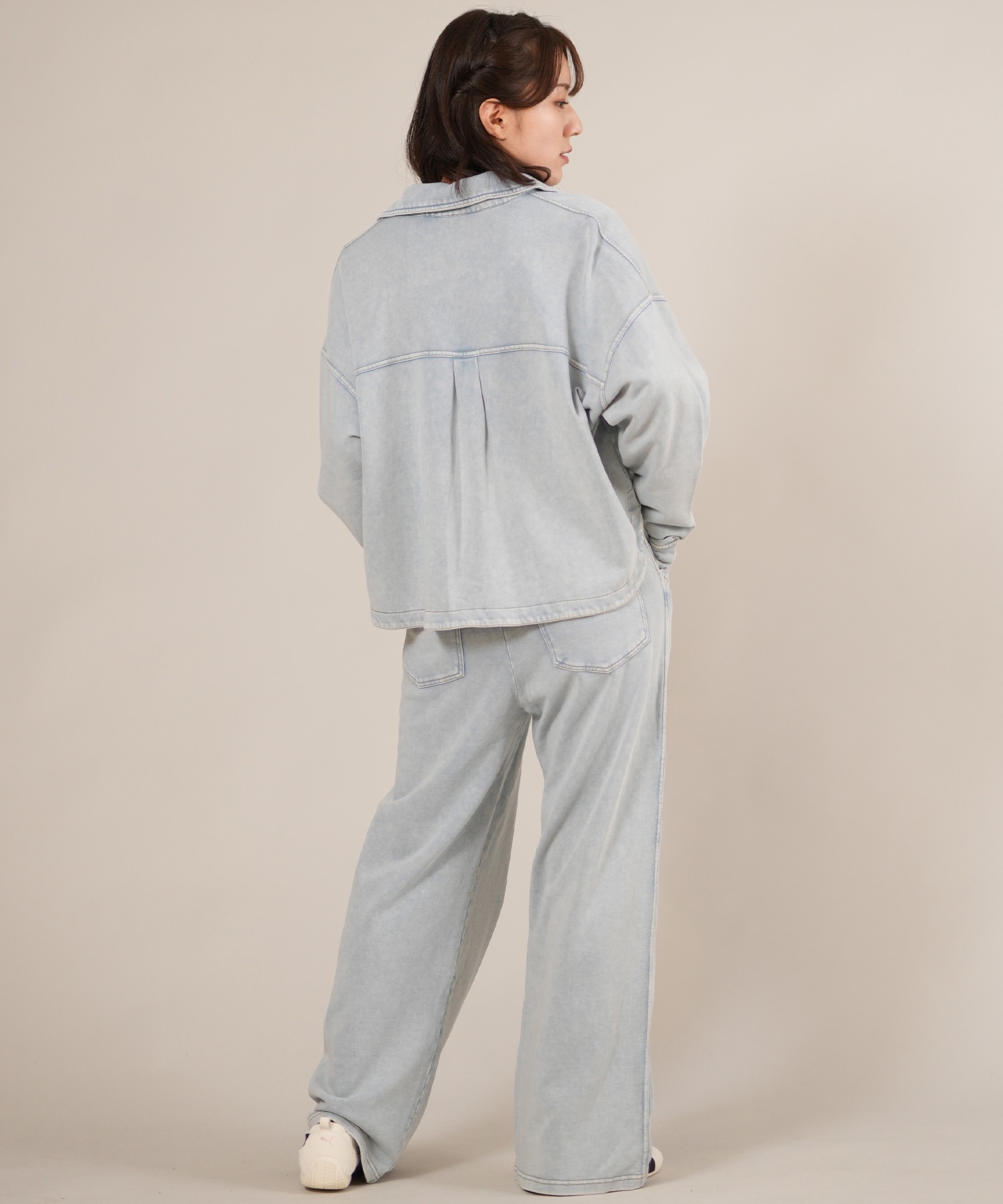 RIKKA FEMME リッカファム 長袖 デニムシャツ レディース スウェット シャツジャケット セットアップ対応 RF25FW19(BLK-SM)