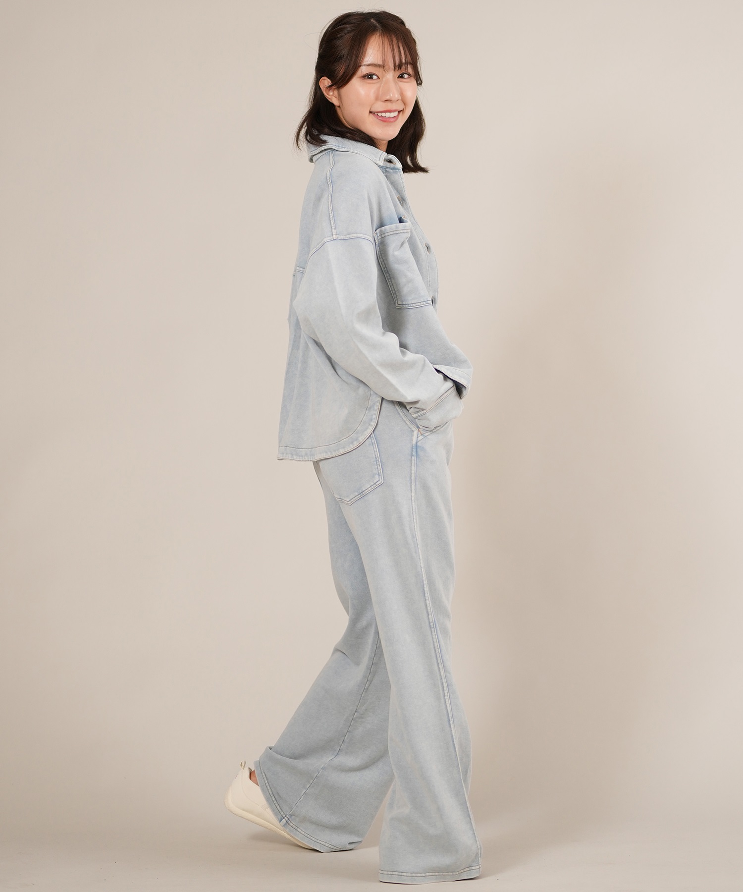 RIKKA FEMME リッカファム 長袖 デニムシャツ レディース スウェット シャツジャケット セットアップ対応 RF25FW19(BLK-SM)