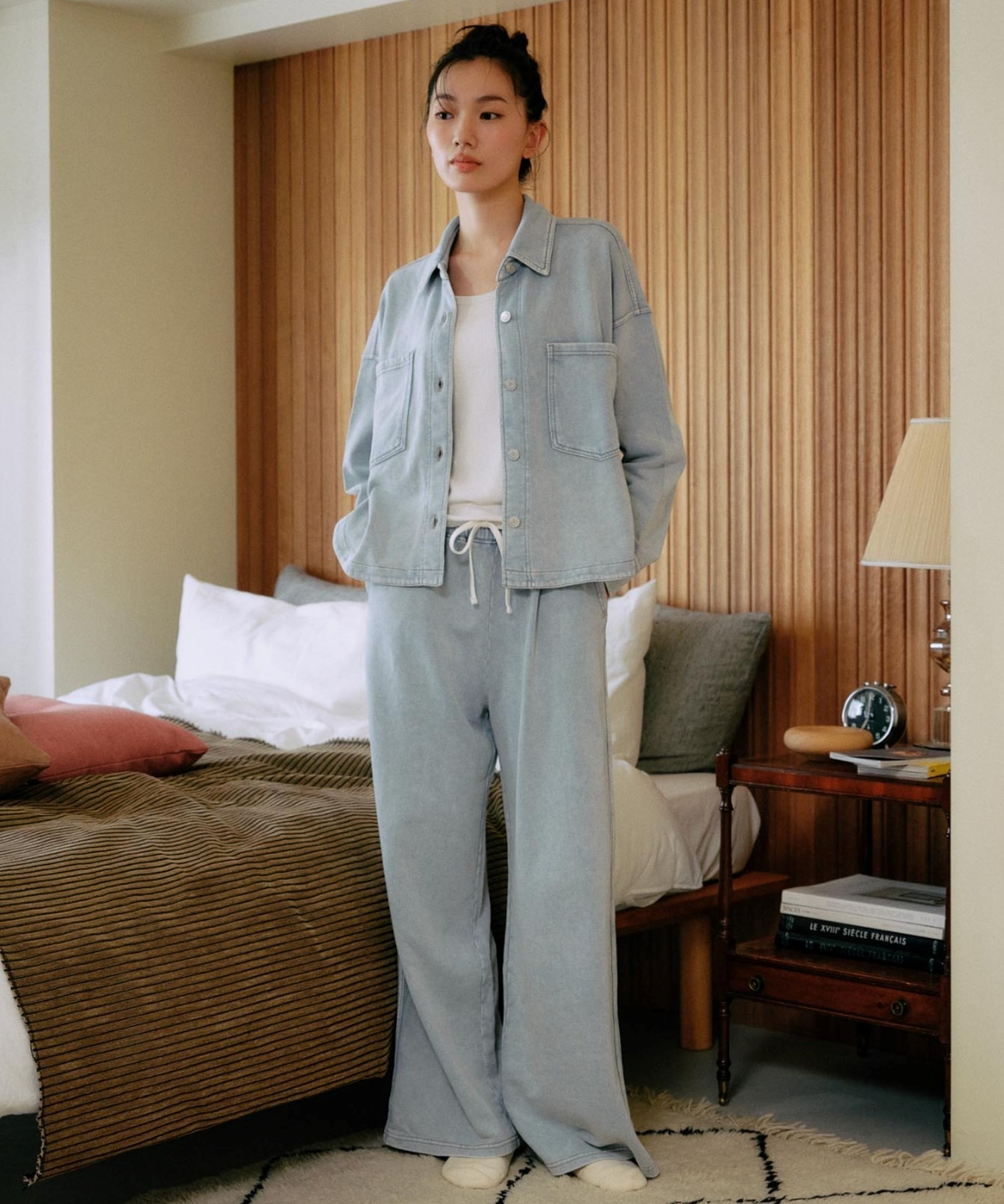 RIKKA FEMME リッカファム 長袖 デニムシャツ レディース スウェット シャツジャケット セットアップ対応 RF25FW19(BLK-SM)