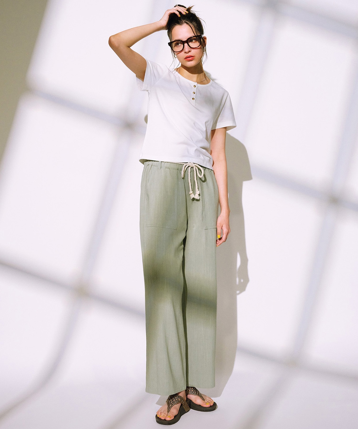 RIKKA FEMME/リッカファム レーヨン麻素材 イージーパンツ 接触冷感パンツ ハーフパンツ ショーツ  RF25SS01(IVO-FREE)