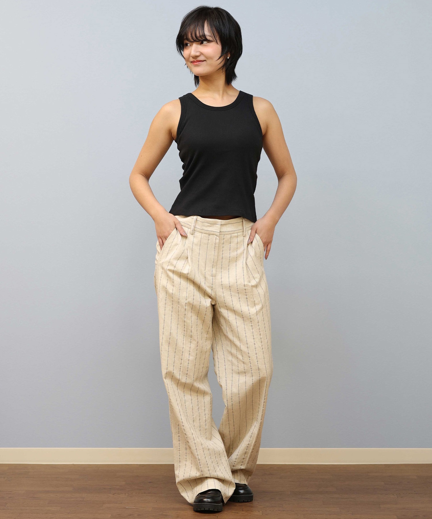 RIKKA FEMME リッカファム ストライプ ストレートパンツ ボトムス RF25SS02(IVO-SM)