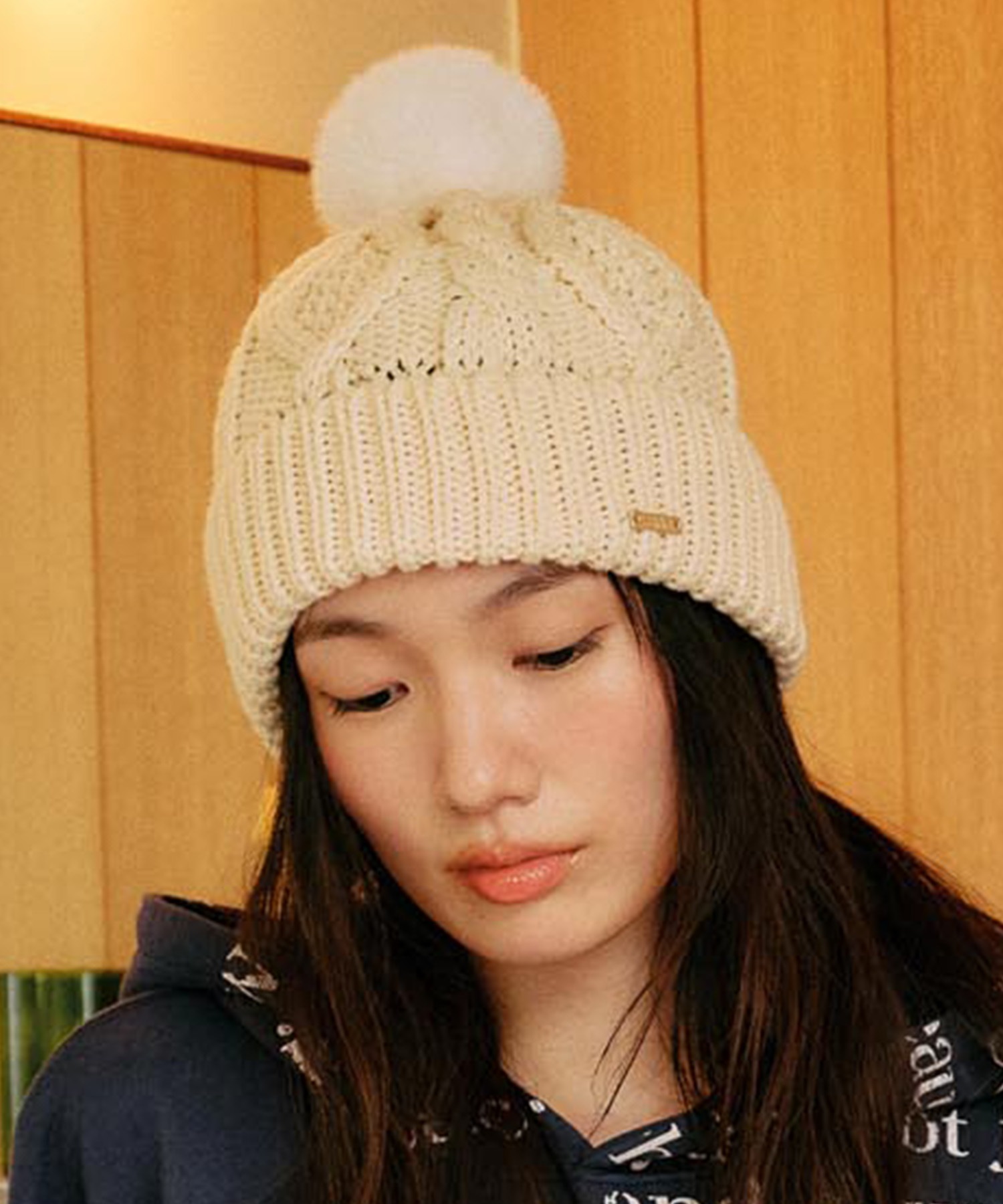 RIKKA FEMME リッカファム ビーニー 帽子 ニット帽 ニットキャップ ケーブル編み ポンポン RFAC25FW02(IVO-FREE)