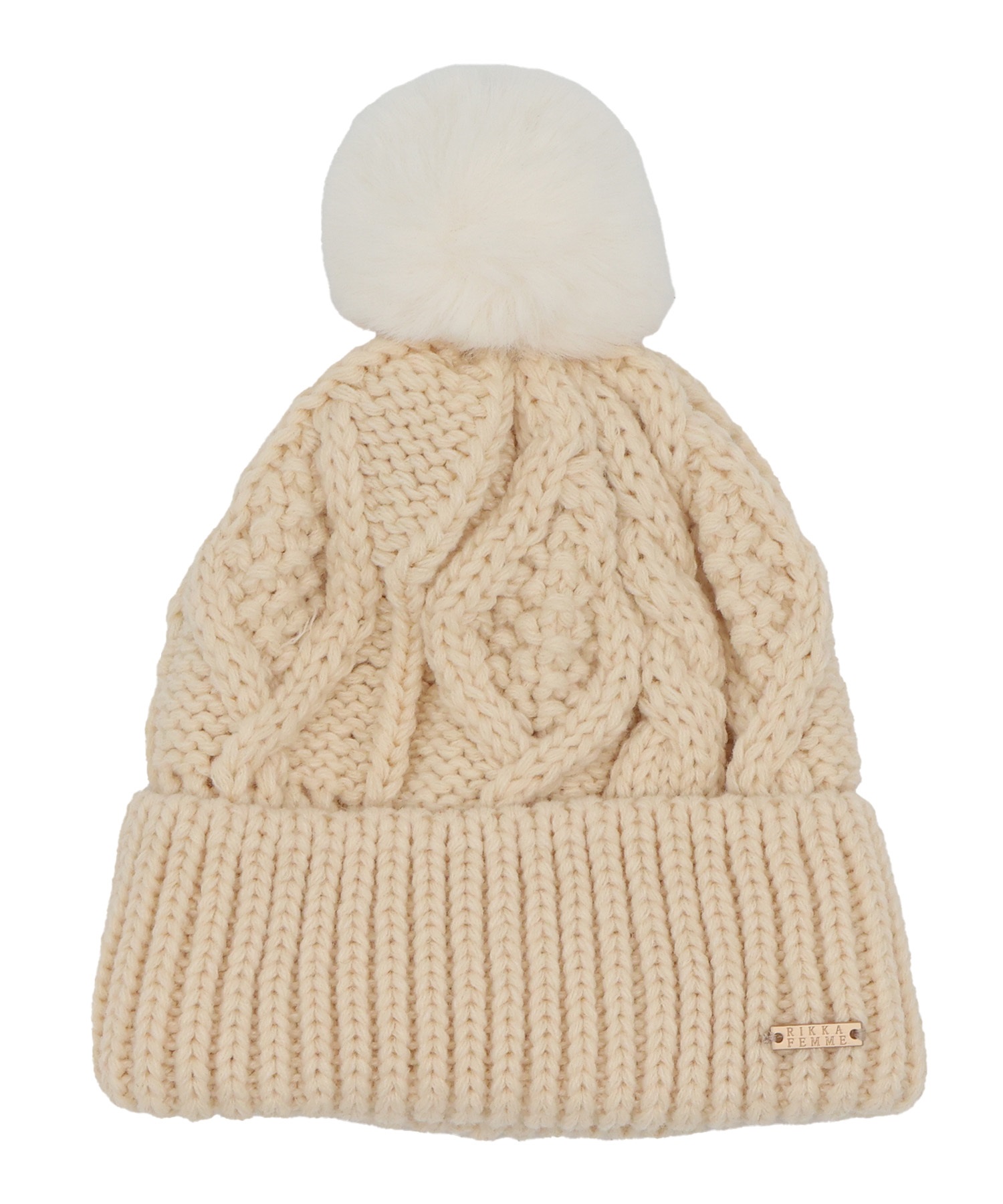 RIKKA FEMME リッカファム ビーニー 帽子 ニット帽 ニットキャップ ケーブル編み ポンポン RFAC25FW02(IVO-FREE)