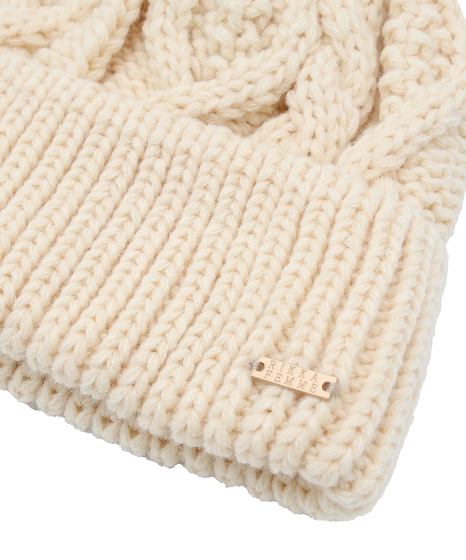 RIKKA FEMME リッカファム ビーニー 帽子 ニット帽 ニットキャップ ケーブル編み ポンポン RFAC25FW02(IVO-FREE)