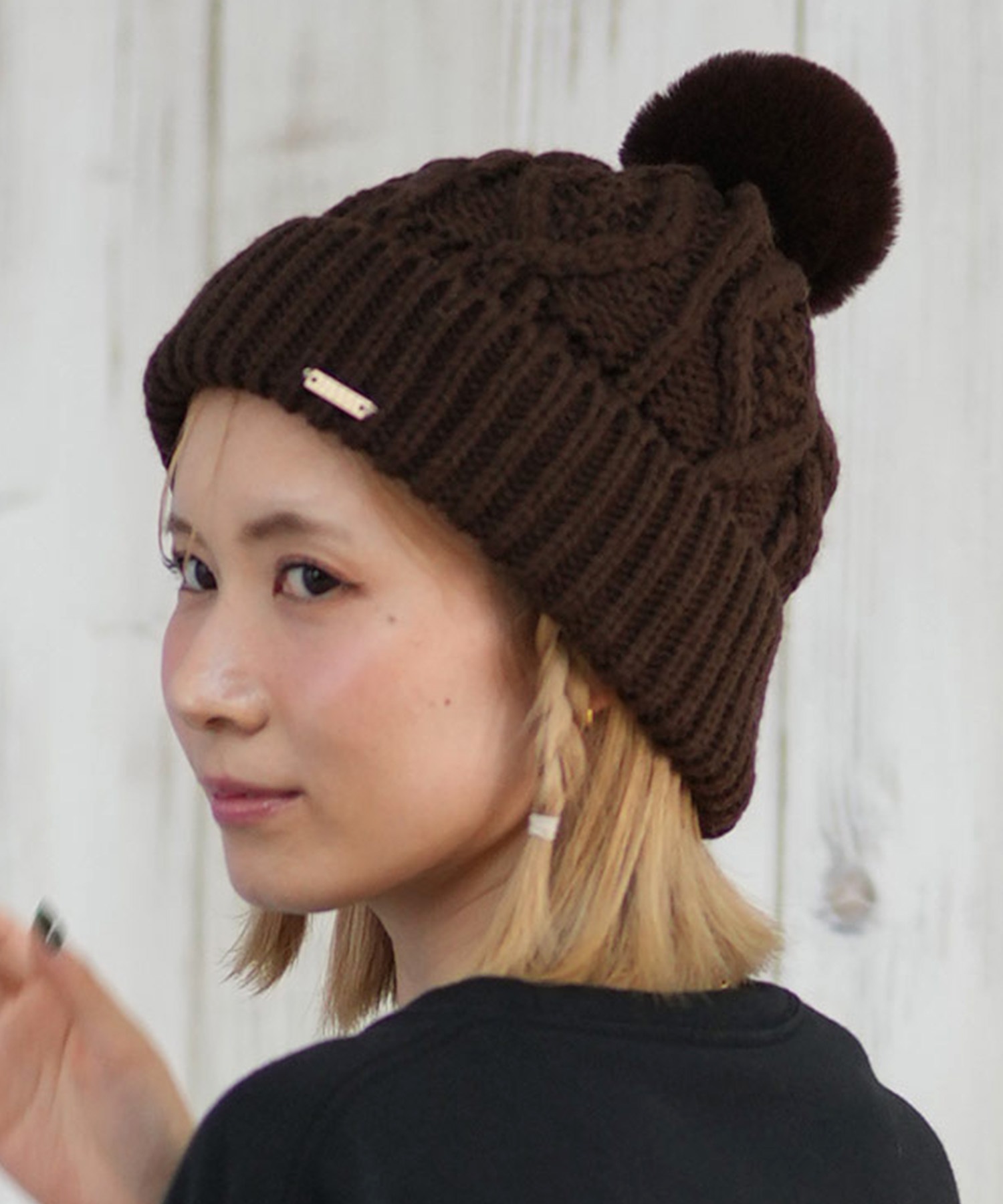 RIKKA FEMME リッカファム ビーニー 帽子 ニット帽 ニットキャップ ケーブル編み ポンポン RFAC25FW02(IVO-FREE)