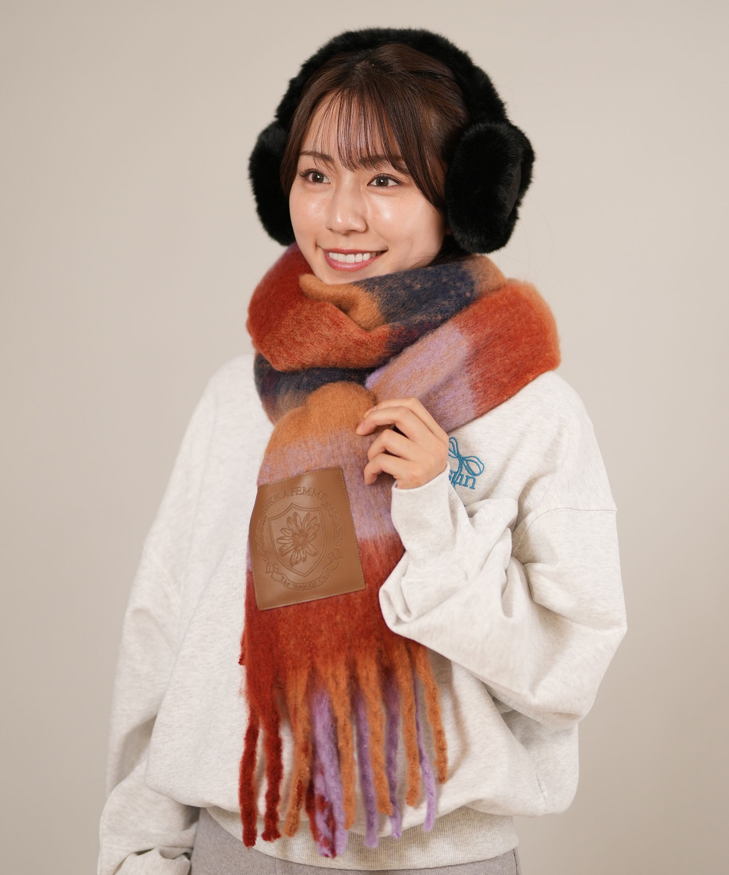 RIKKA FEMME リッカファム マフラー チェック フリンジマフラー