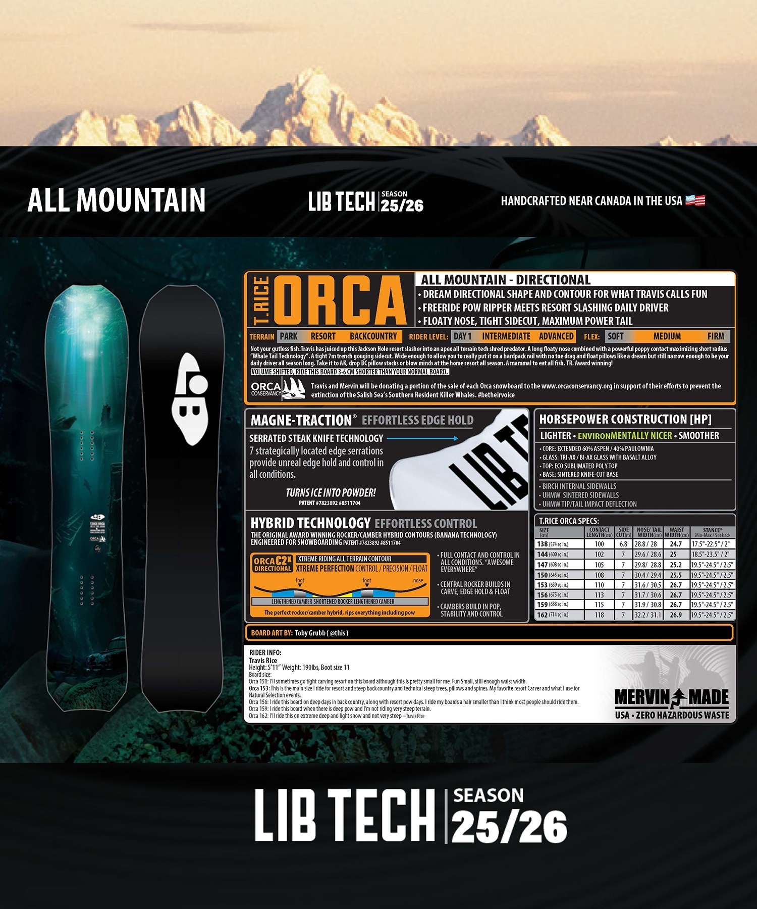 【早期購入】 LIBTECH リブテック スノーボード 板 ユニセックス T.RICE ORCA トラビス・ライス ムラサキスポーツ 25-26モデル MM A31(BK/GR-138cm)