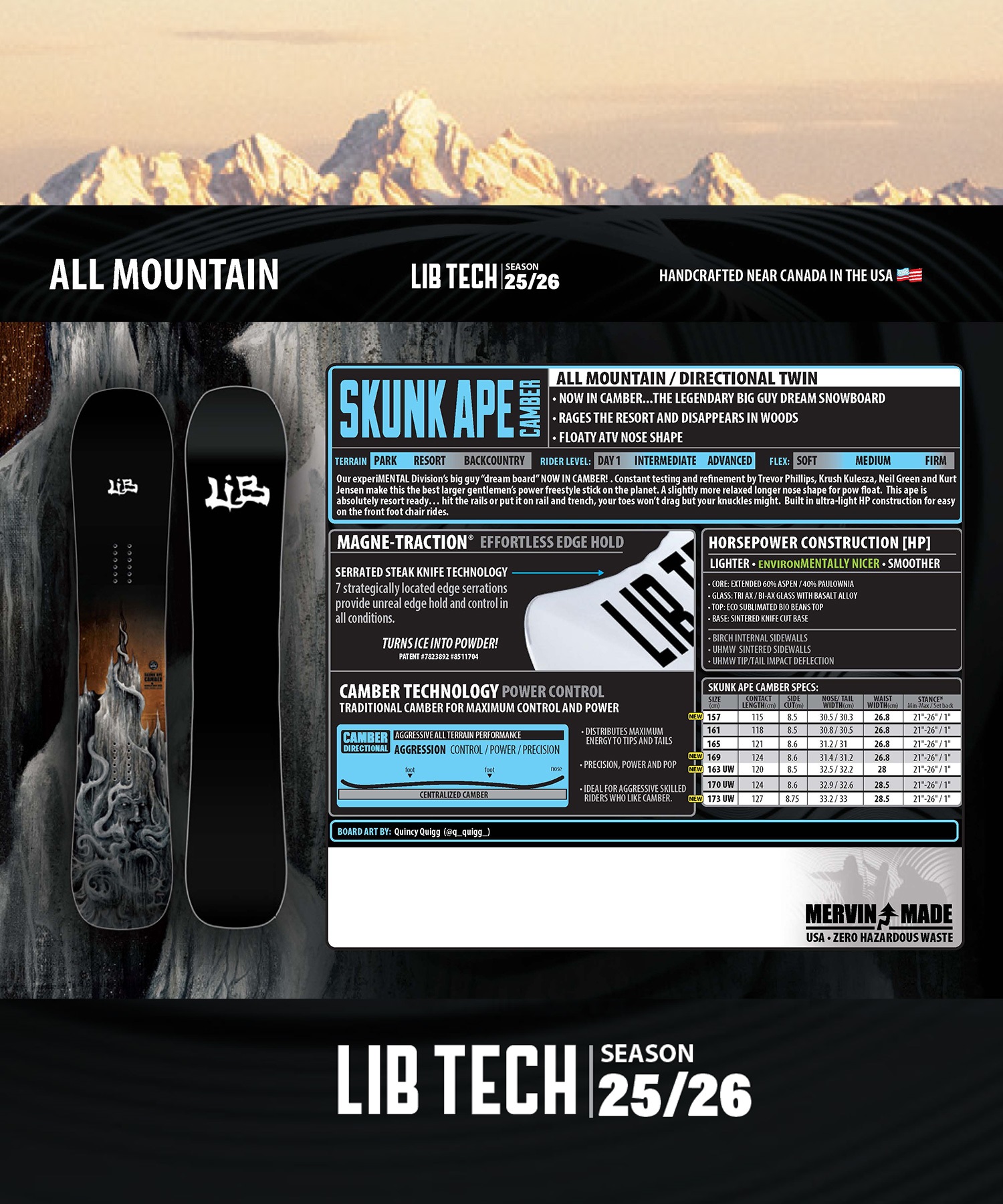 24-25 LibTech Skunk Ape Camber スノーボード SKUNK APE CAMBER | LIBTECH SNOWBOARDS 24/25