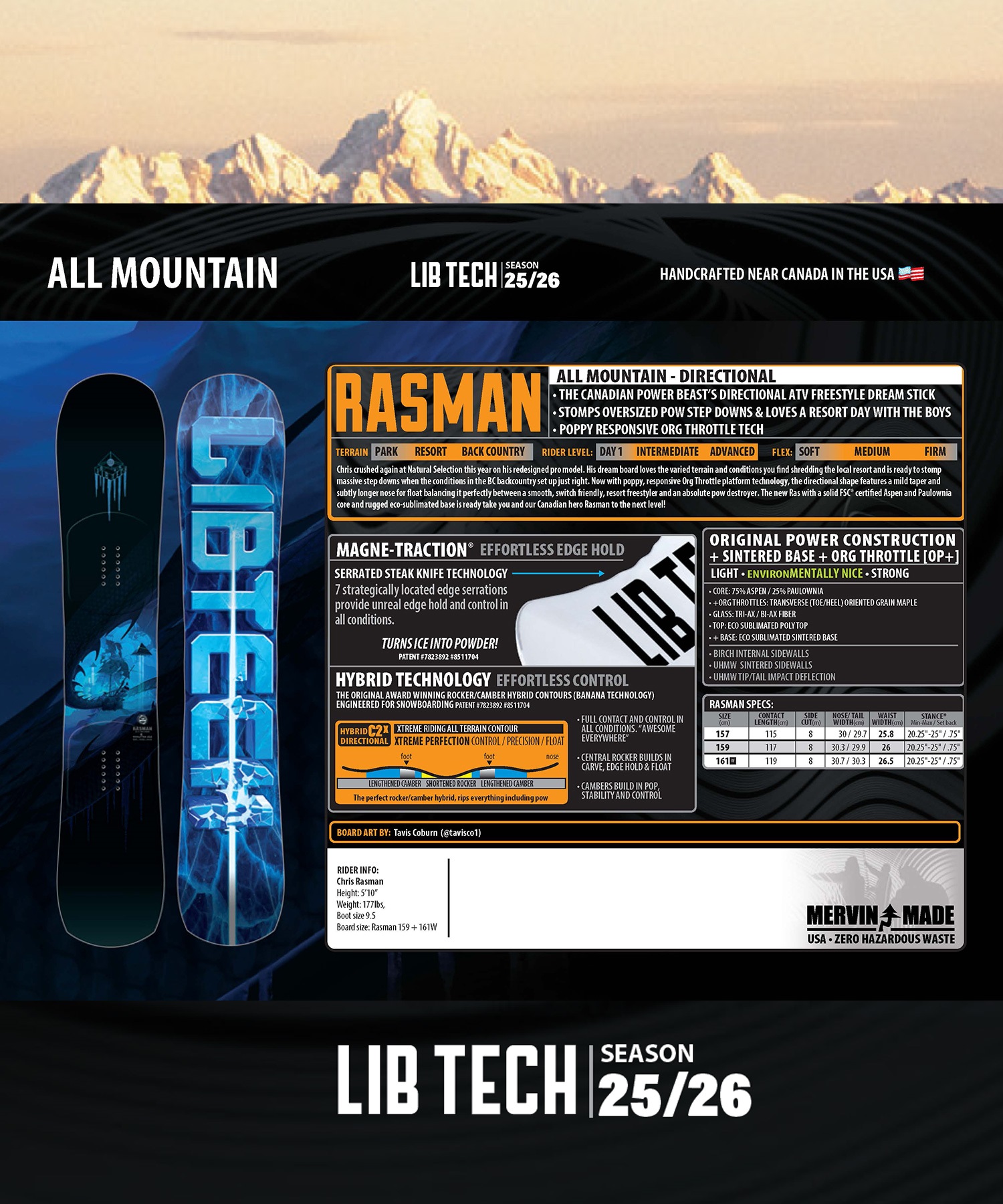 LIBTECH リブテック ラスマン スノーボード 板 メンズ 25-26 MM A31