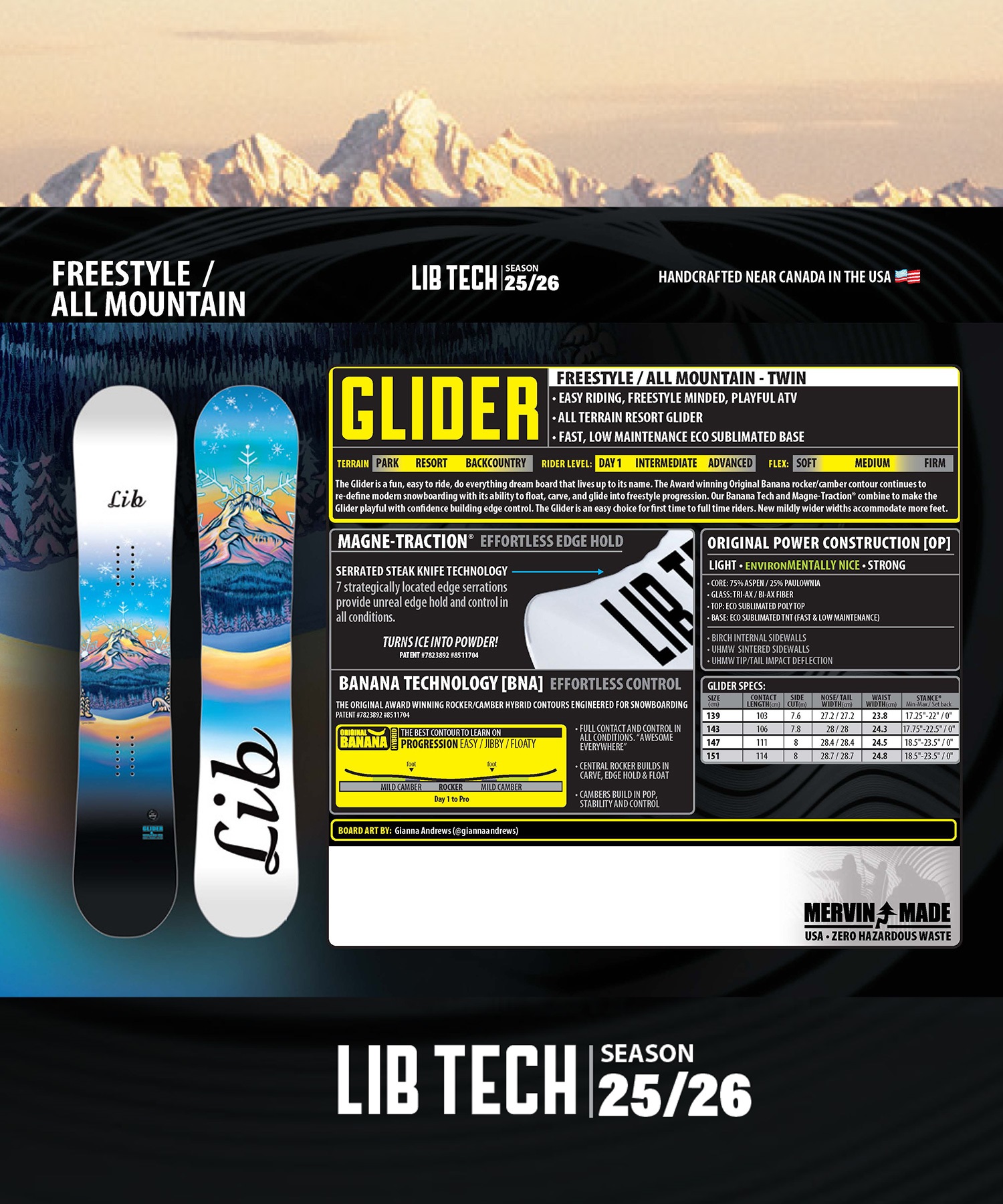 2526】 LIBTECH リブテック スノーボード 板 レディース GLIDER