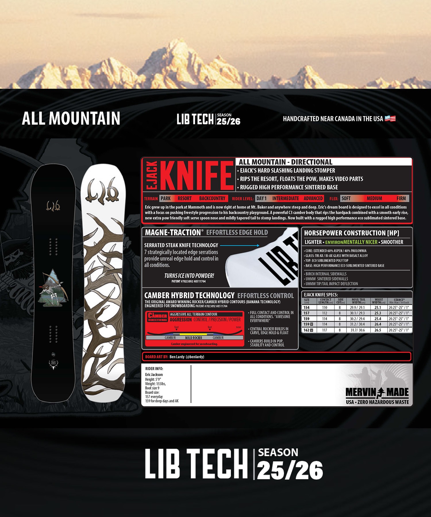 LIBTECH リブテック イージャック ナイフ スノーボード 板 メンズ 25