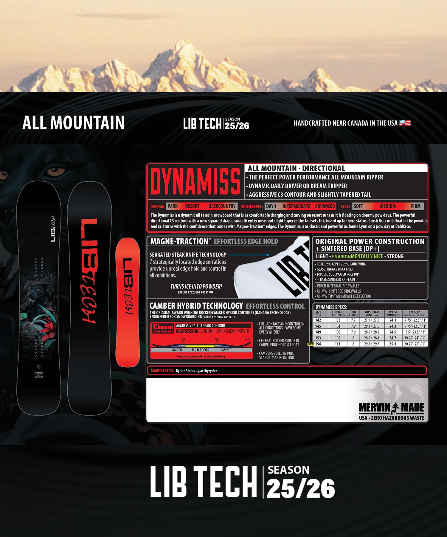 LIBTECH リブテック ダイナミス スノーボード 板 レディース 25-26 MM A31(BK/RD-142cm)