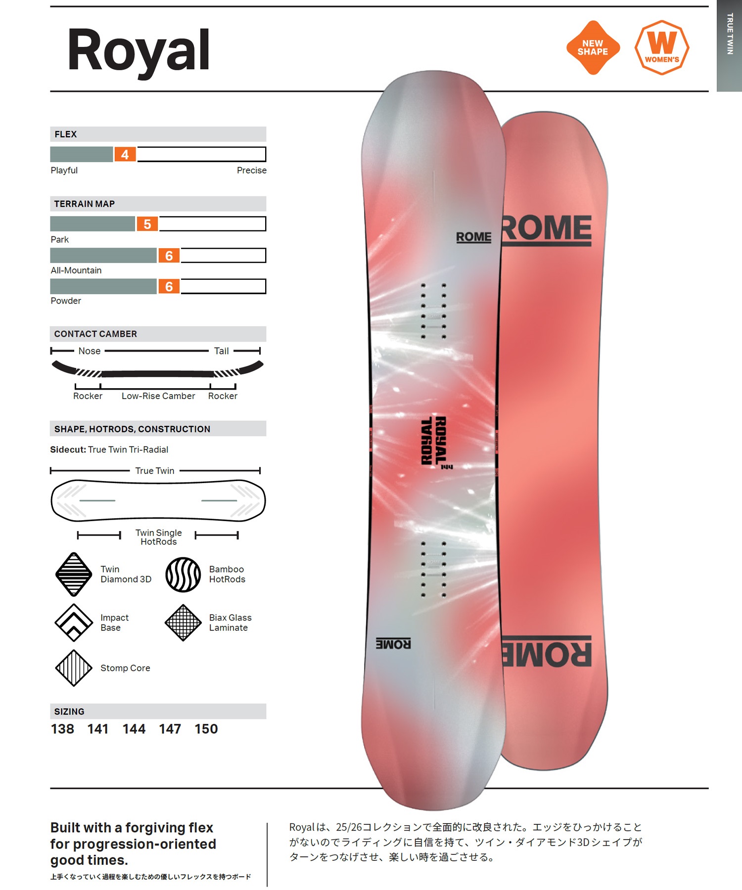 ROME ローム ロイヤル スノーボード 板 レディース 25-26 MM B21