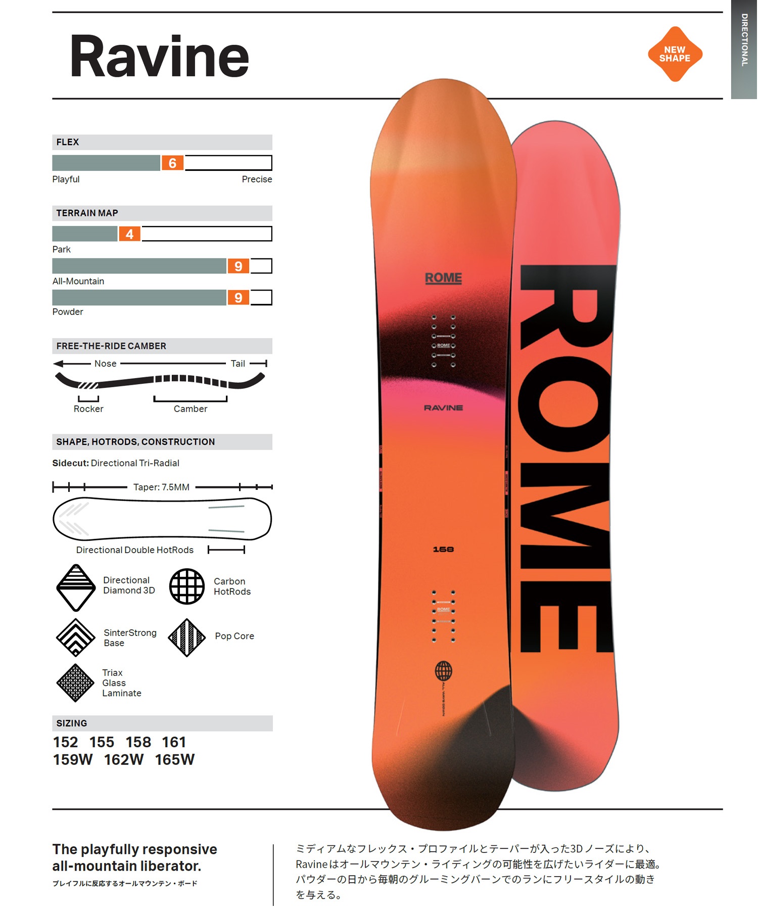 早期購入】 ROME ローム スノーボード 板 メンズ RAVINE
