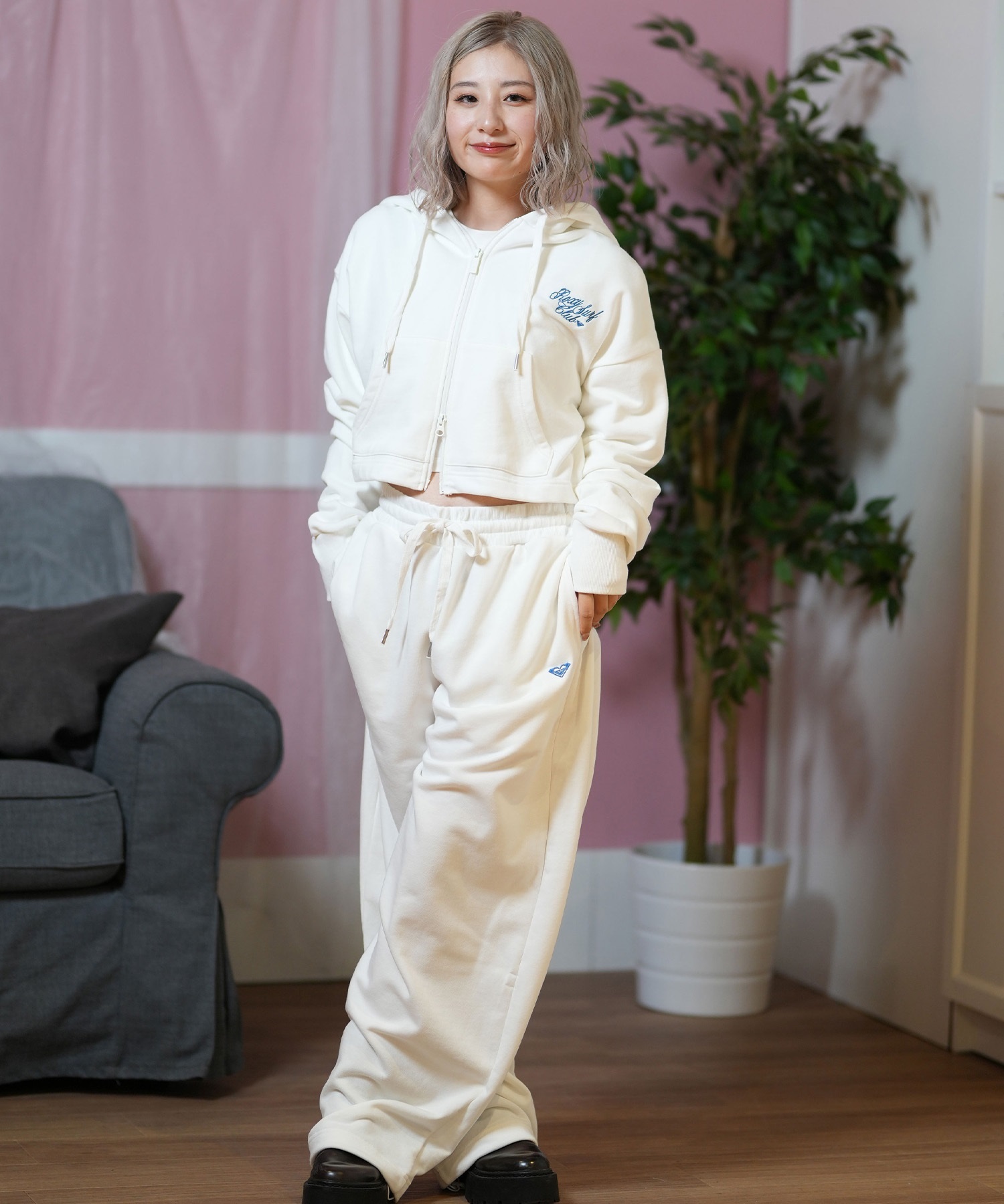 ROXY ロキシー パーカー ジップアップ レディース クロップド丈 バックプリント セットアップ対応 RZP251063(WHT-S)