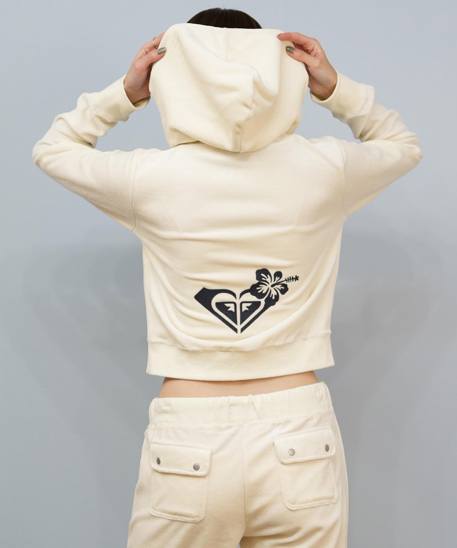 ROXY ロキシー × MANA ジップアップ パーカー レディース ベロア ショート丈 セットアップ対応 ROXY CRUISERS RZP254617T(NVY-M)