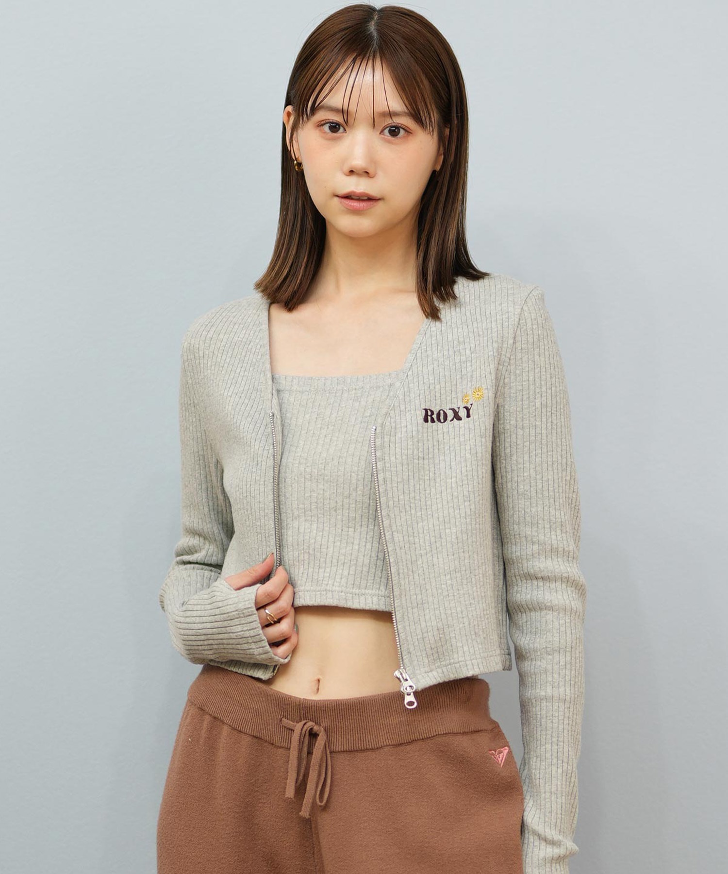ROXY ロキシー ニット セーター カーディガン レディース クロップド丈 ショート丈 2点セット RDK254010(BLK-M)