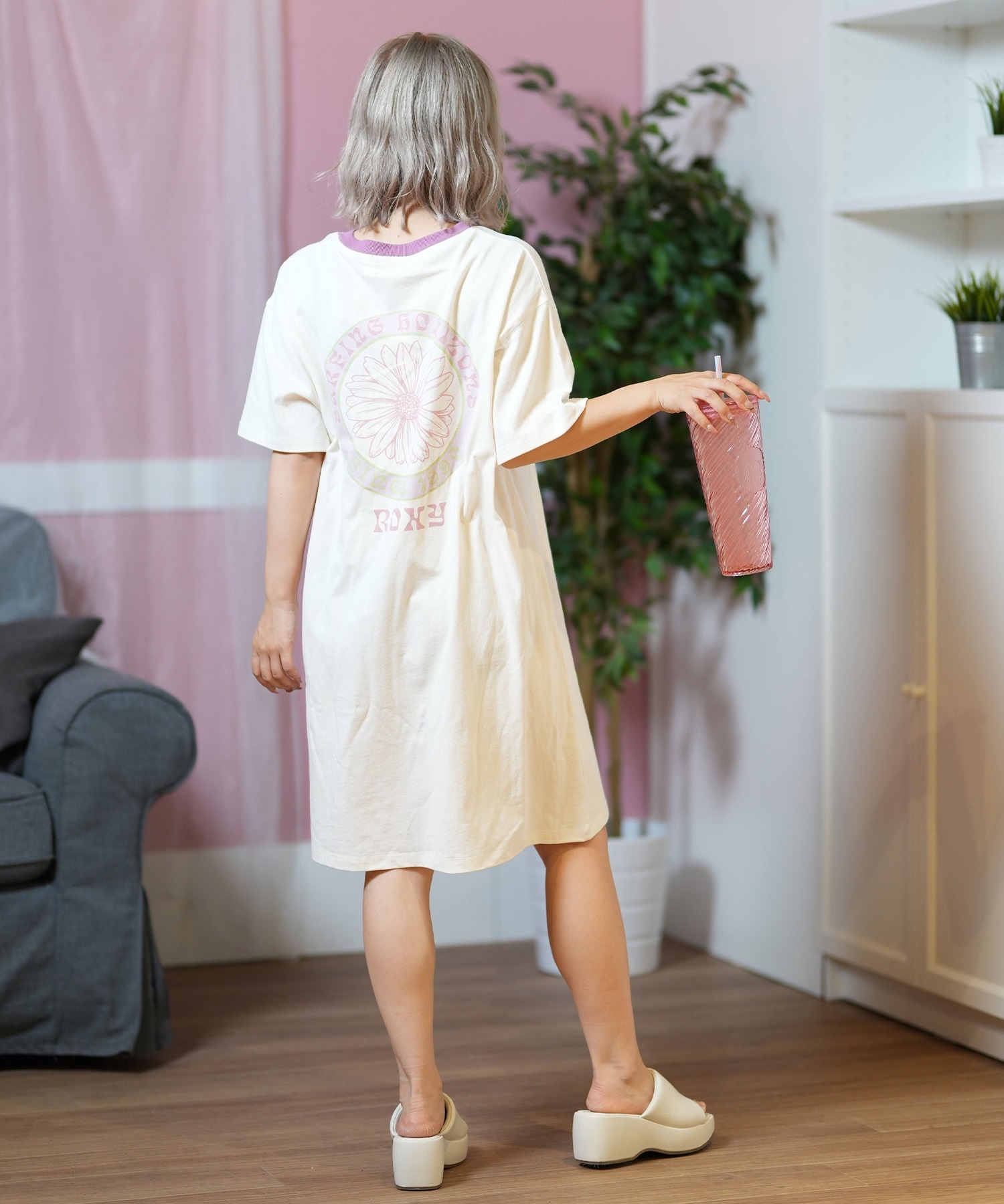 ROXY ロキシー ワンピース レディース Tシャツワンピ 半袖 膝丈 バック