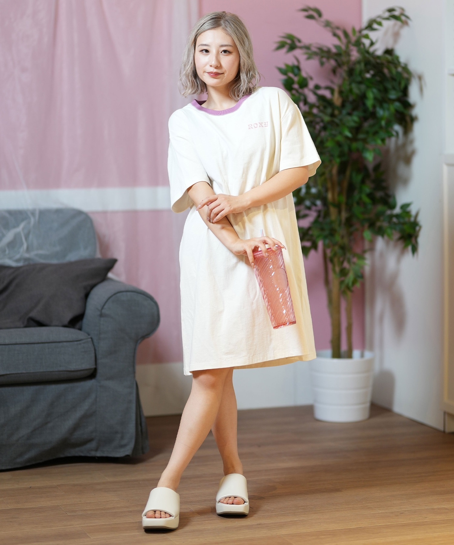 ROXY ロキシー ワンピース レディース Tシャツワンピ 半袖 膝丈 バック