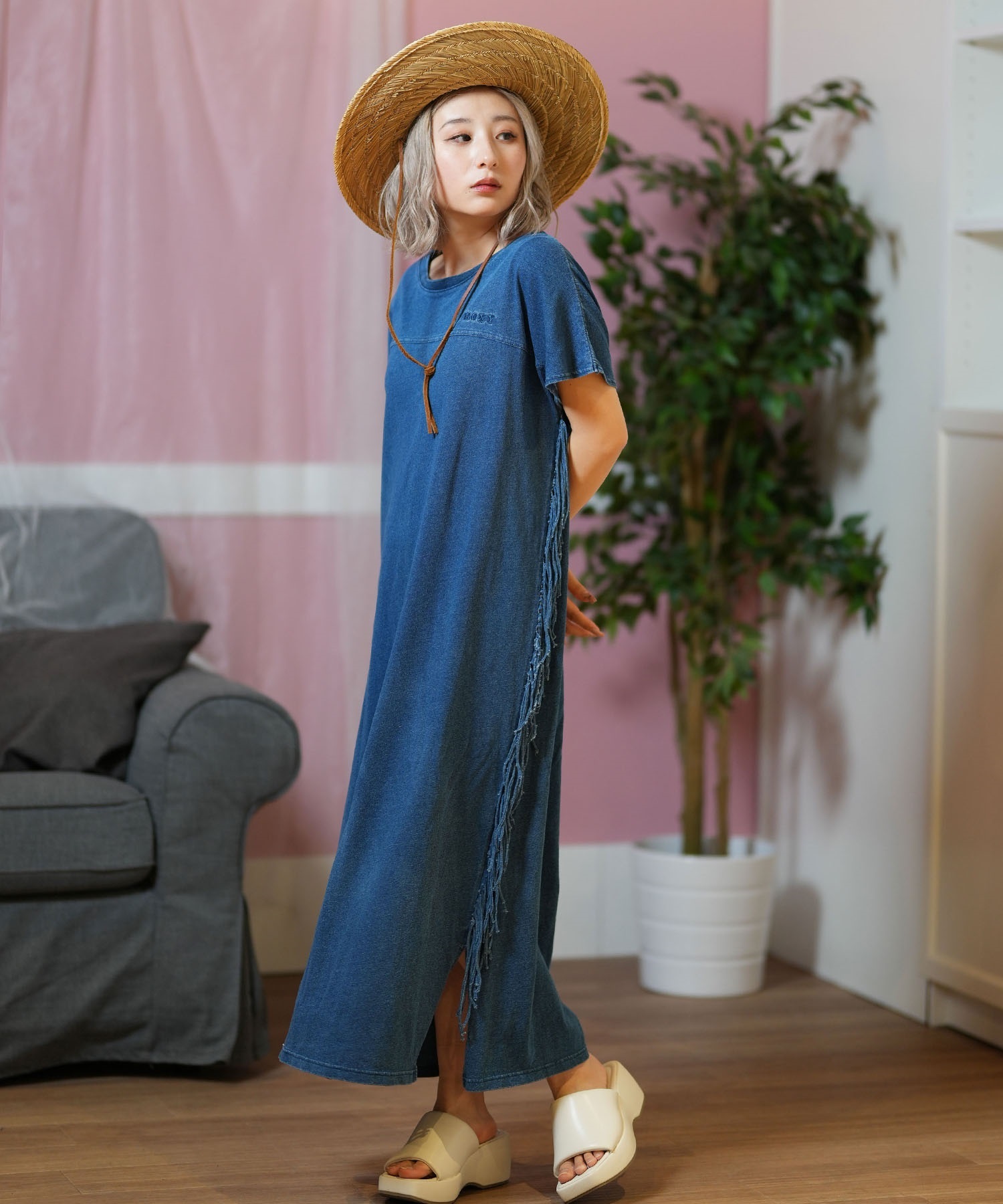 ROXY ロキシー ワンピース レディース 半袖 サイドフリンジワンピース