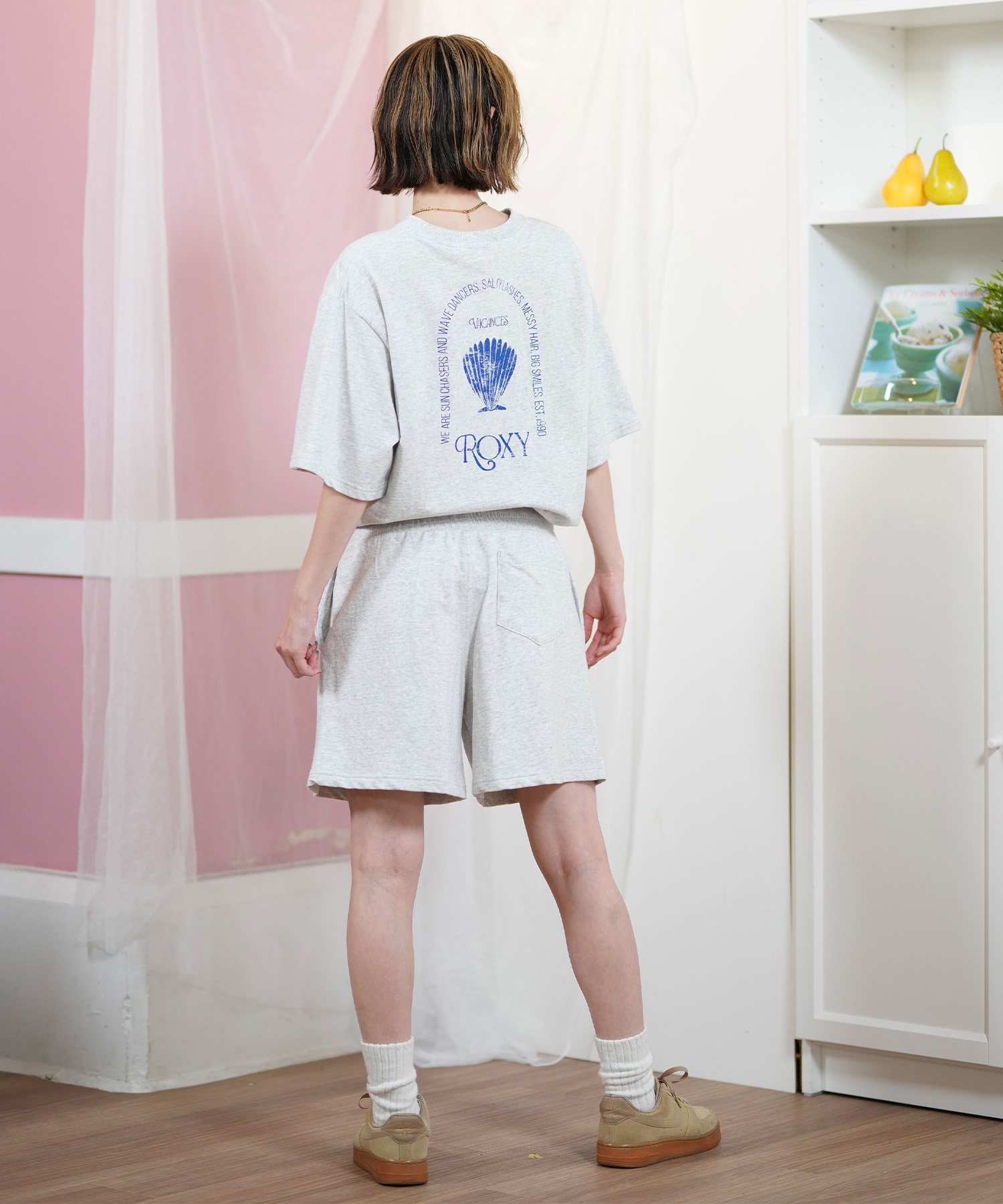 ROXY ロキシー 半袖 Tシャツ レディース スウェット生地 バックプリント クロップド丈 セットアップ対応 RST251103_BRJ ROXY ロキシー 半袖 Tシャツ レディース スウェット生地 バック