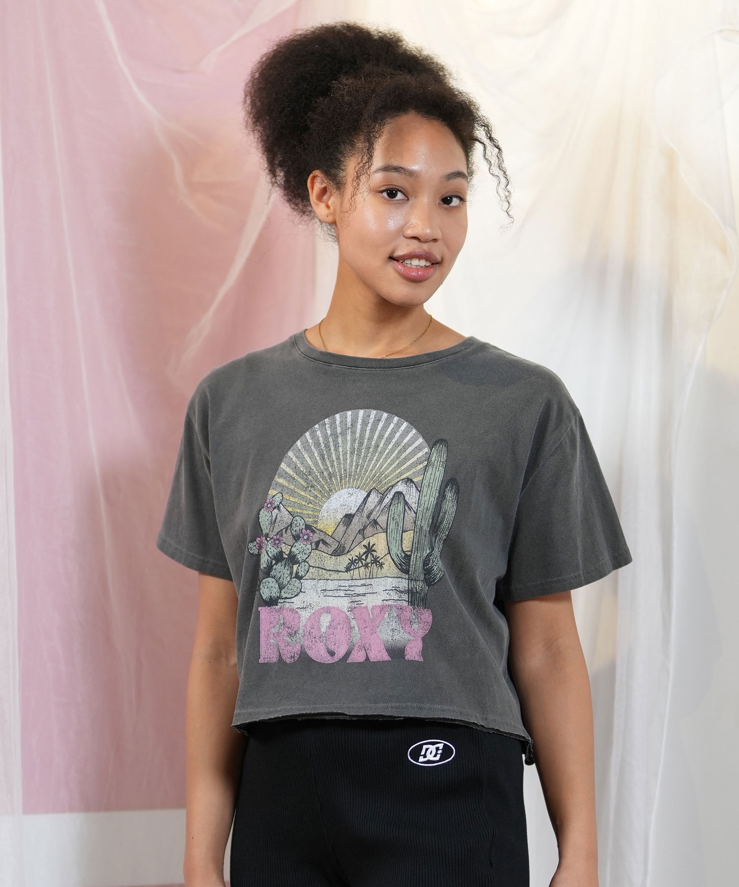 ROXY ロキシー 半袖 Tシャツ レディース フロントプリント クロップド丈 RST251651M(BBL-M)