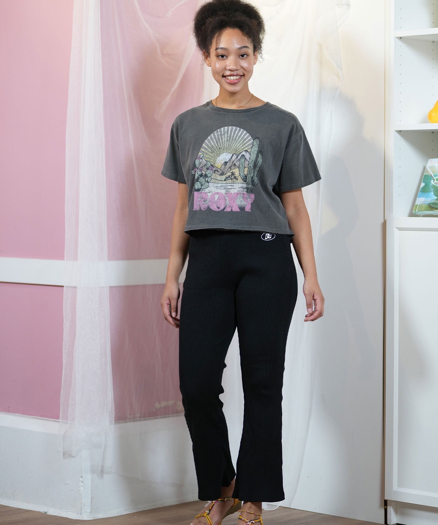 ROXY ロキシー 半袖 Tシャツ レディース フロントプリント クロップド丈 RST251651M(BBL-M)