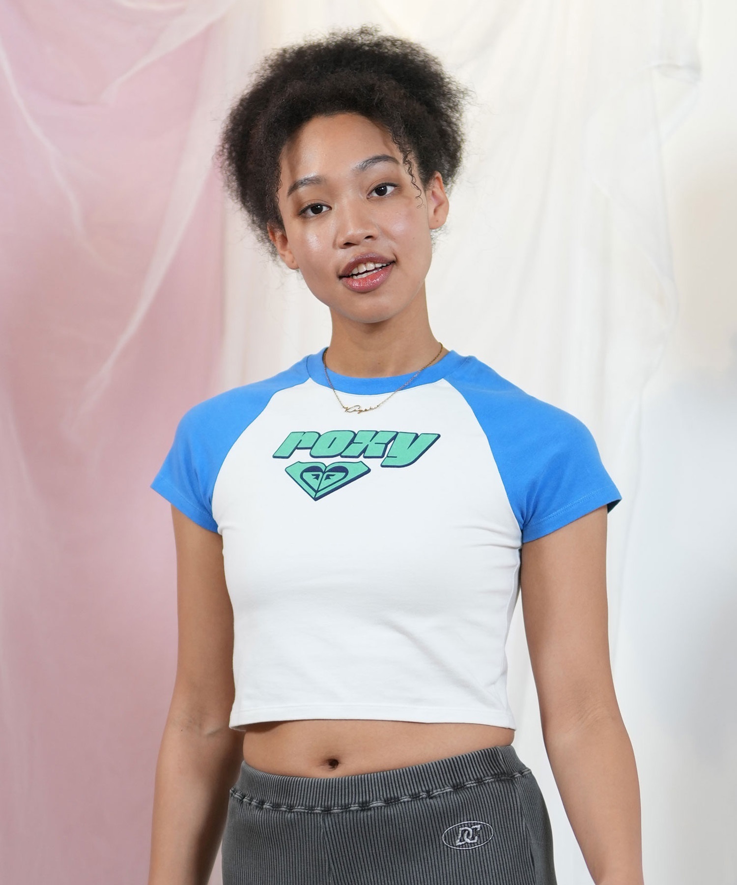 ROXY ロキシー 半袖 Tシャツ レディース ラグラン クロップド丈 ショート丈 RST252041(BLU-S)