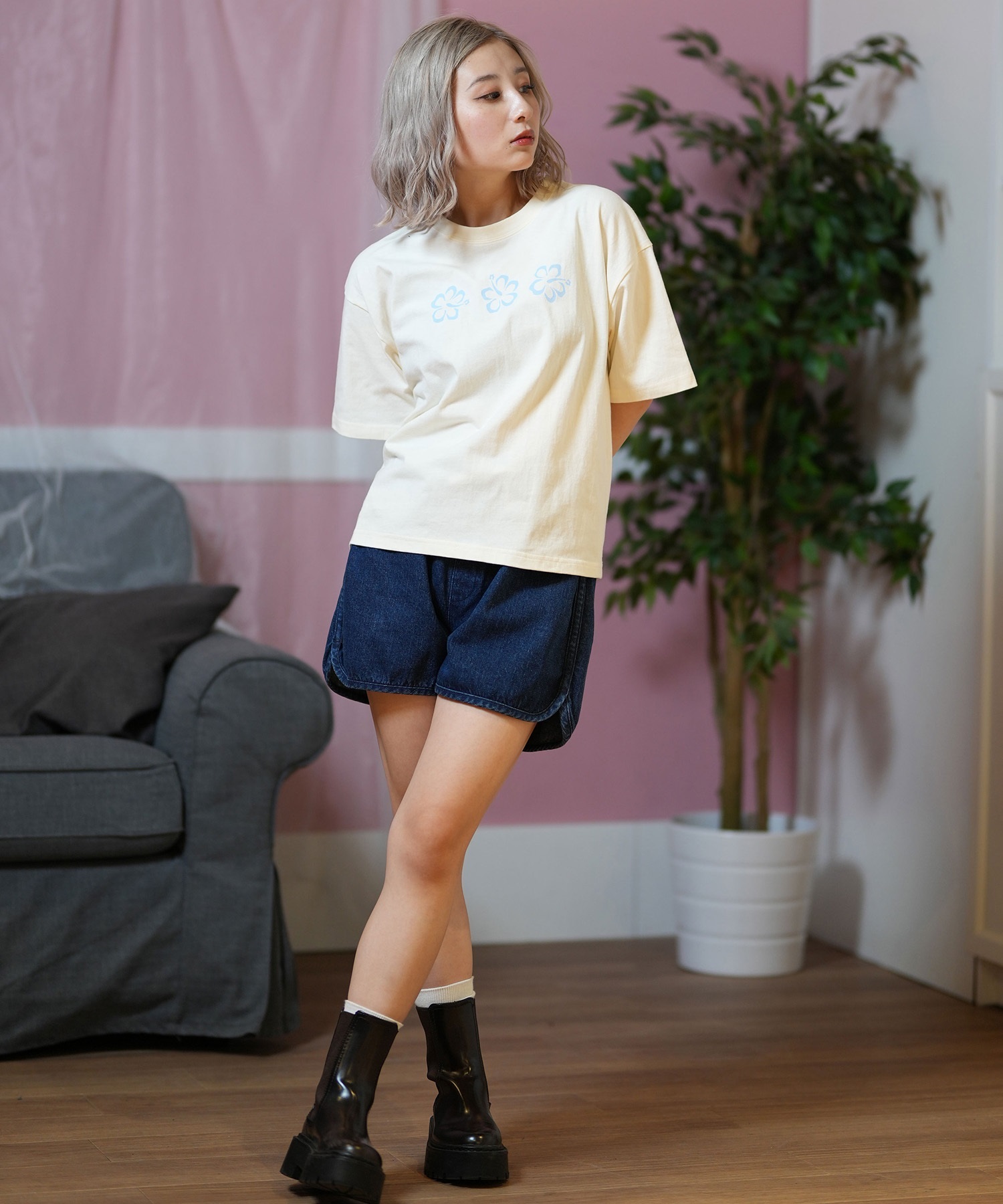 ROXY ロキシー 半袖 Tシャツ レディース バックプリント レトロデザイン ゆったりシルエット RST252042(NAT-M)