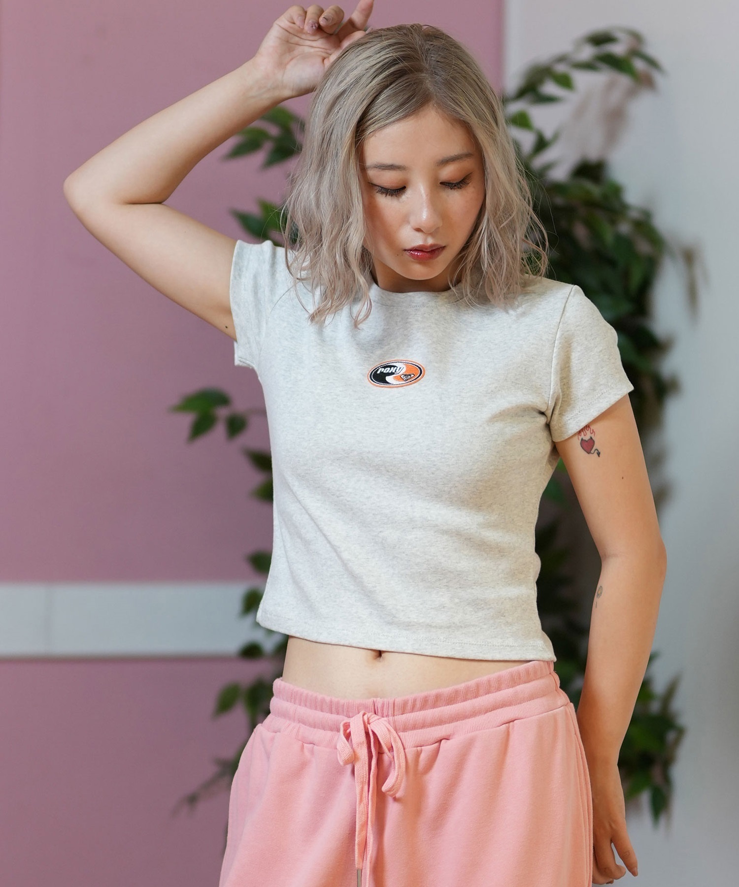 ROXY ロキシー 半袖 Tシャツ レディース クロップド丈 ショート丈 RST252058(WHT-M)