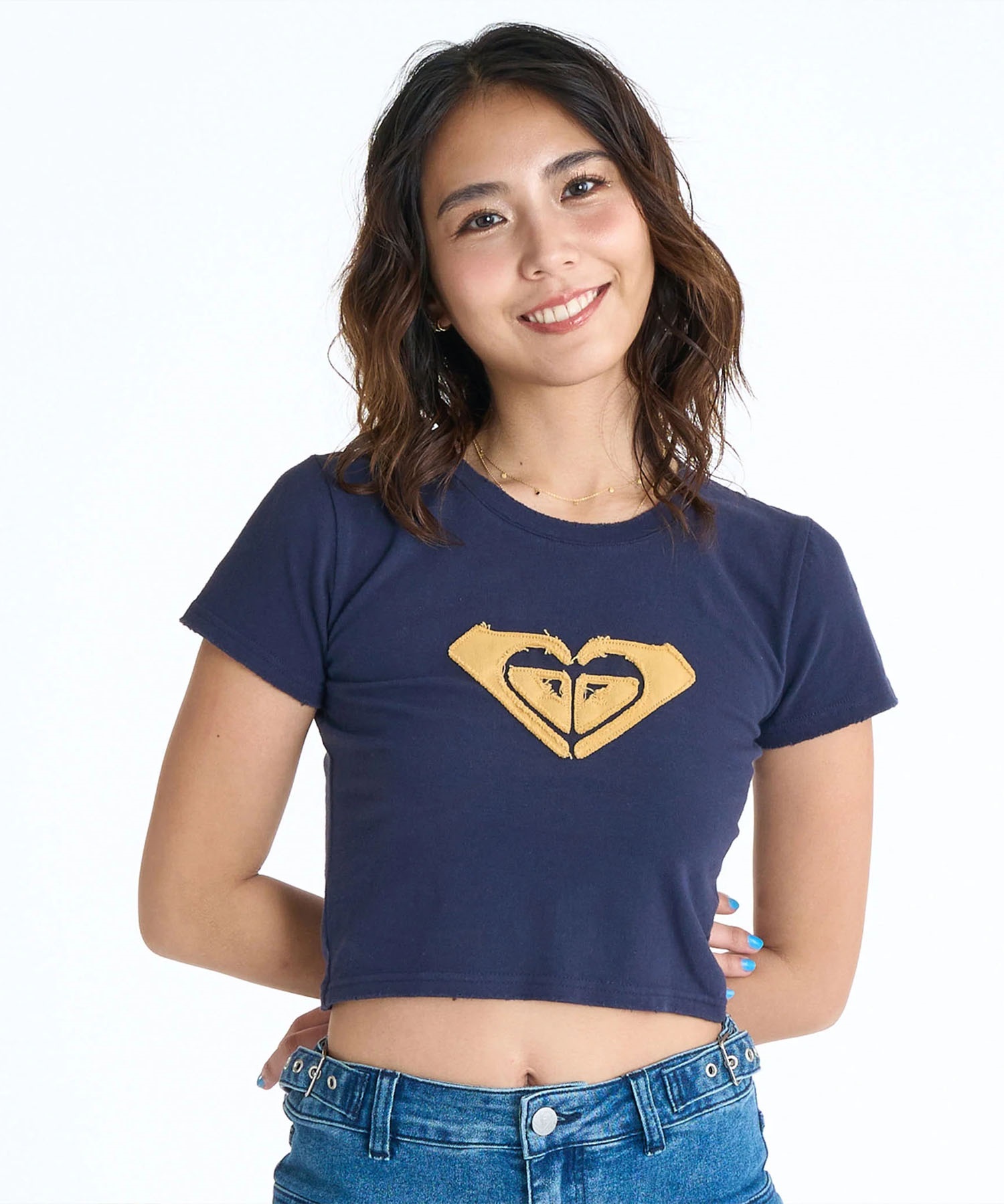 ROXY ロキシー × NANAHA 半袖 Tシャツ レディース ロゴ クロップド丈 ショート丈 ROXY CRUISERS RST252604T(BBK-M)