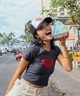 ROXY ロキシー × NANAHA 半袖 Tシャツ レディース ロゴ クロップド丈 ショート丈 ROXY CRUISERS RST252604T(BBK-M)