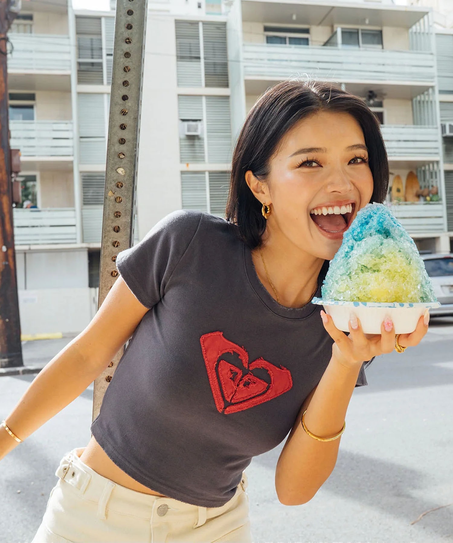 ROXY ロキシー × NANAHA 半袖 Tシャツ レディース ロゴ クロップド丈 ショート丈 ROXY CRUISERS RST252604T(BBK-M)