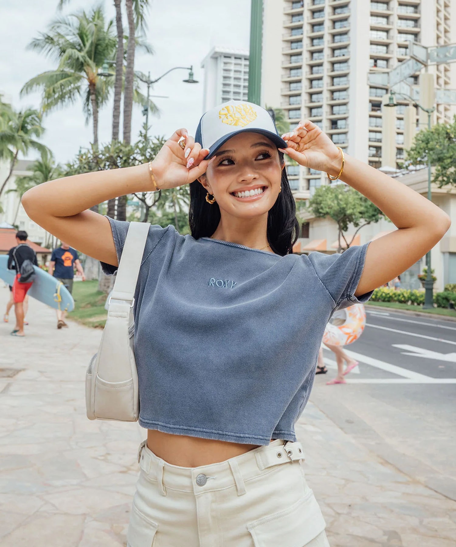 ROXY ロキシー × NANAHA 半袖 Tシャツ レディース リブ クロップド丈 ショート丈 ROXY CRUISERS RST252606T(BBK-M)