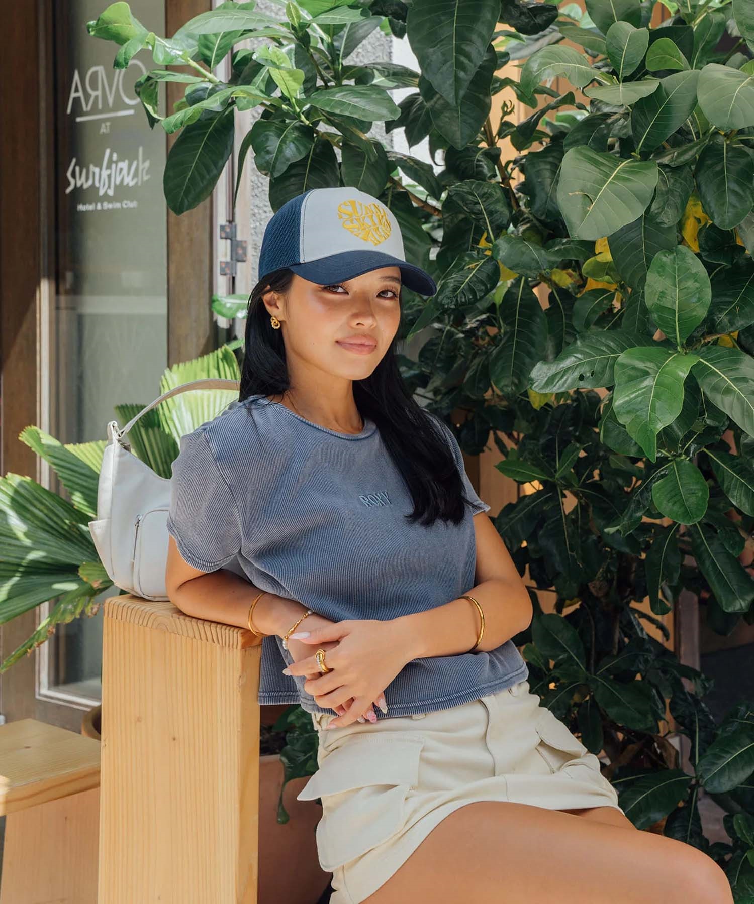 ROXY ロキシー × NANAHA 半袖 Tシャツ レディース リブ クロップド丈 ショート丈 ROXY CRUISERS RST252606T(BBK-M)
