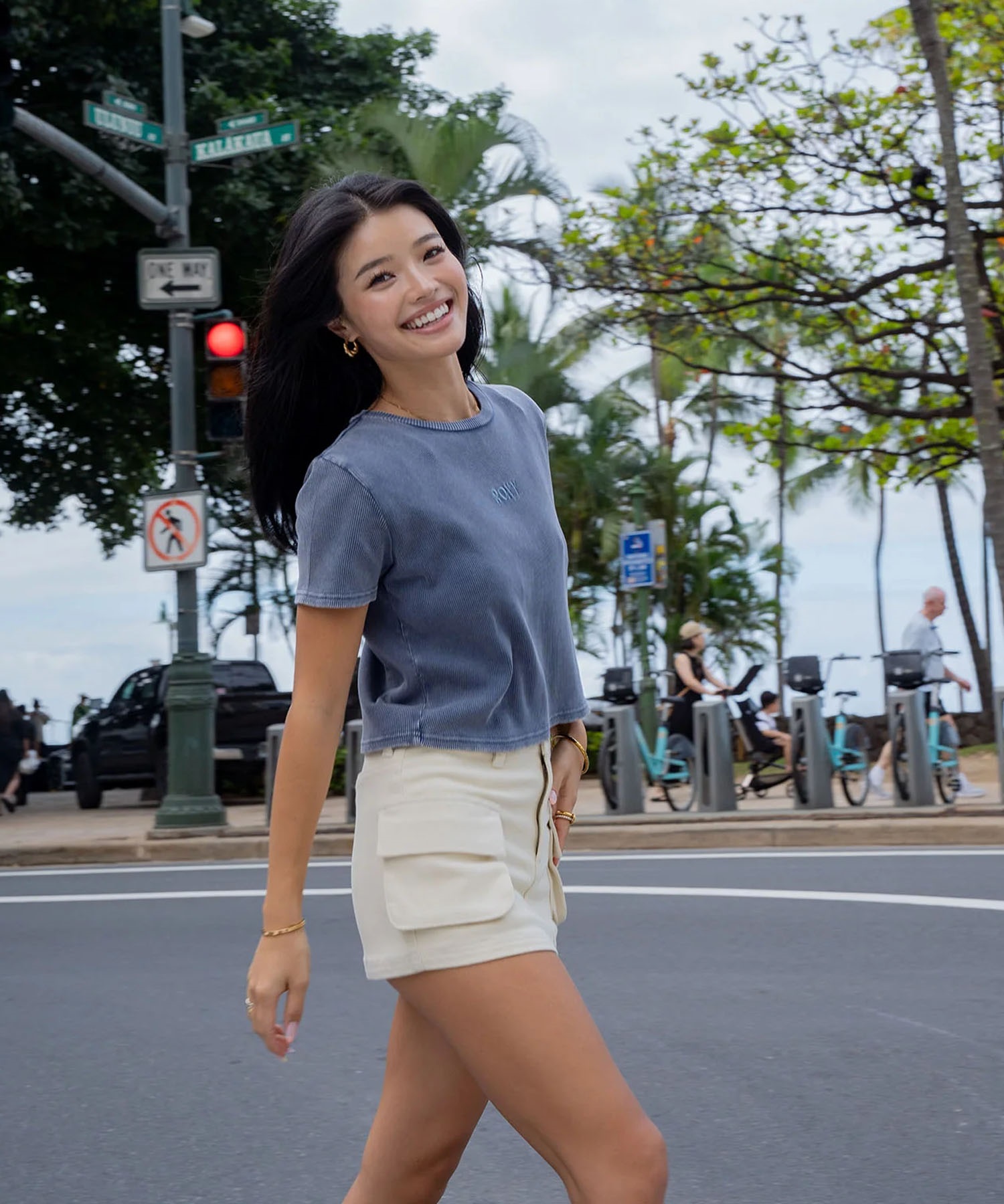 ROXY ロキシー × NANAHA 半袖 Tシャツ レディース リブ クロップド丈 ショート丈 ROXY CRUISERS RST252606T(BBK-M)
