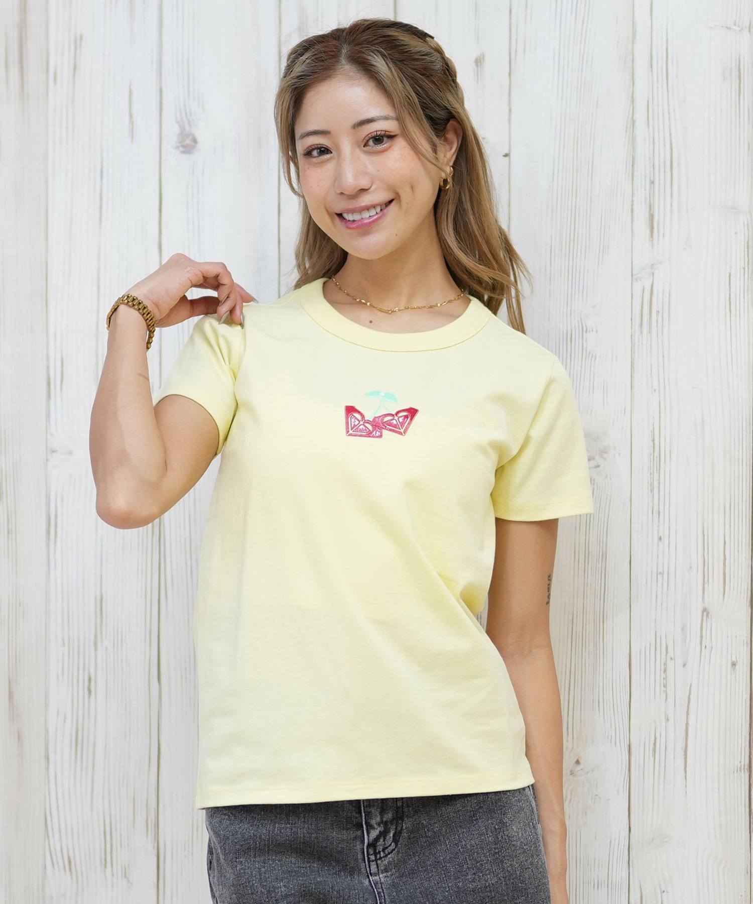 ROXY ロキシー 半袖 Tシャツ レディース ロゴ チェリー ラメ CHERRY CHERRY SS TEE RST252062M(BBK-M)
