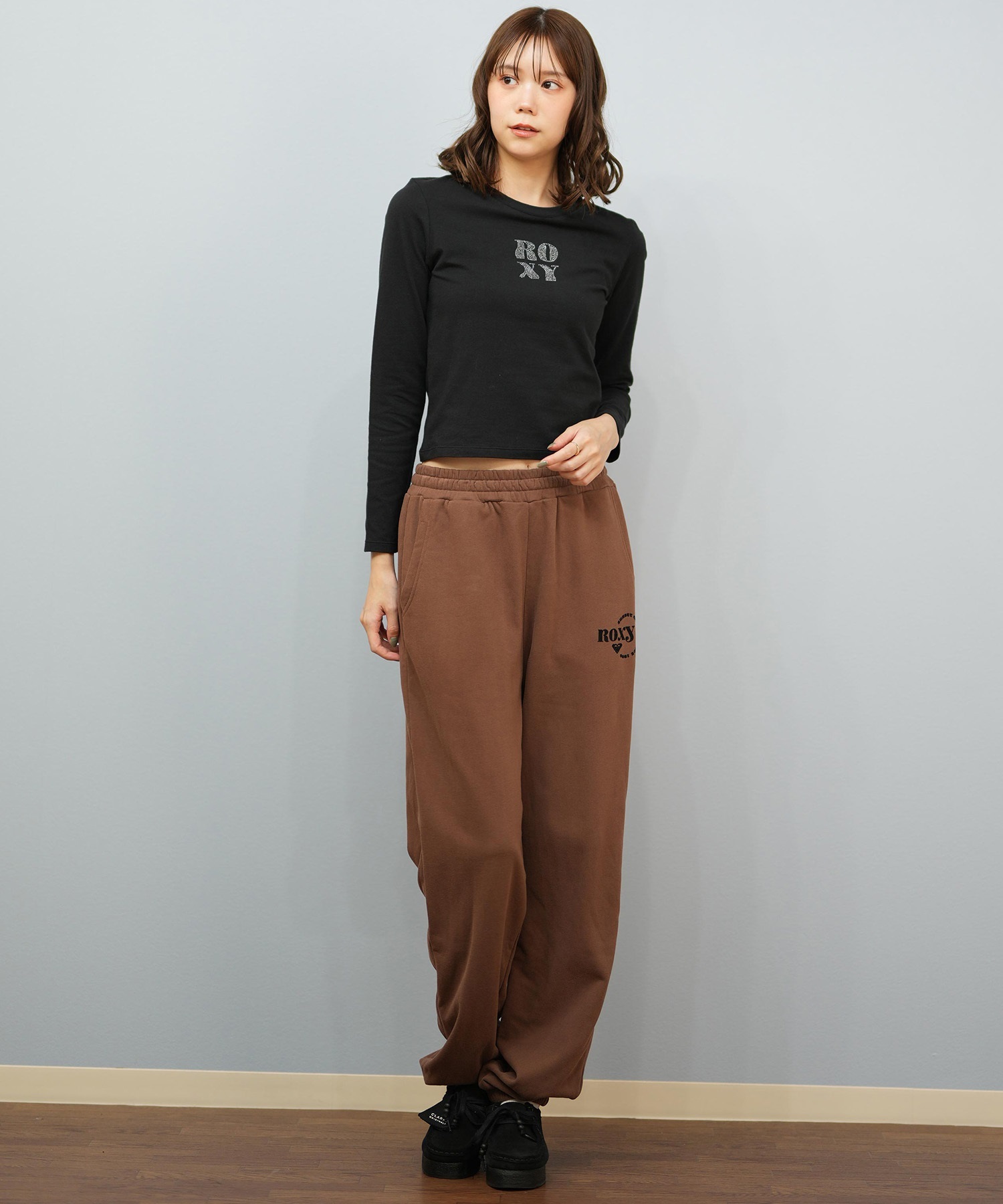 ROXY ロキシー 長袖 Tシャツ ロンT レディース クロップド丈 ショート丈 ロゴ SPARKLY ロンT RLT254035(BLU-M)