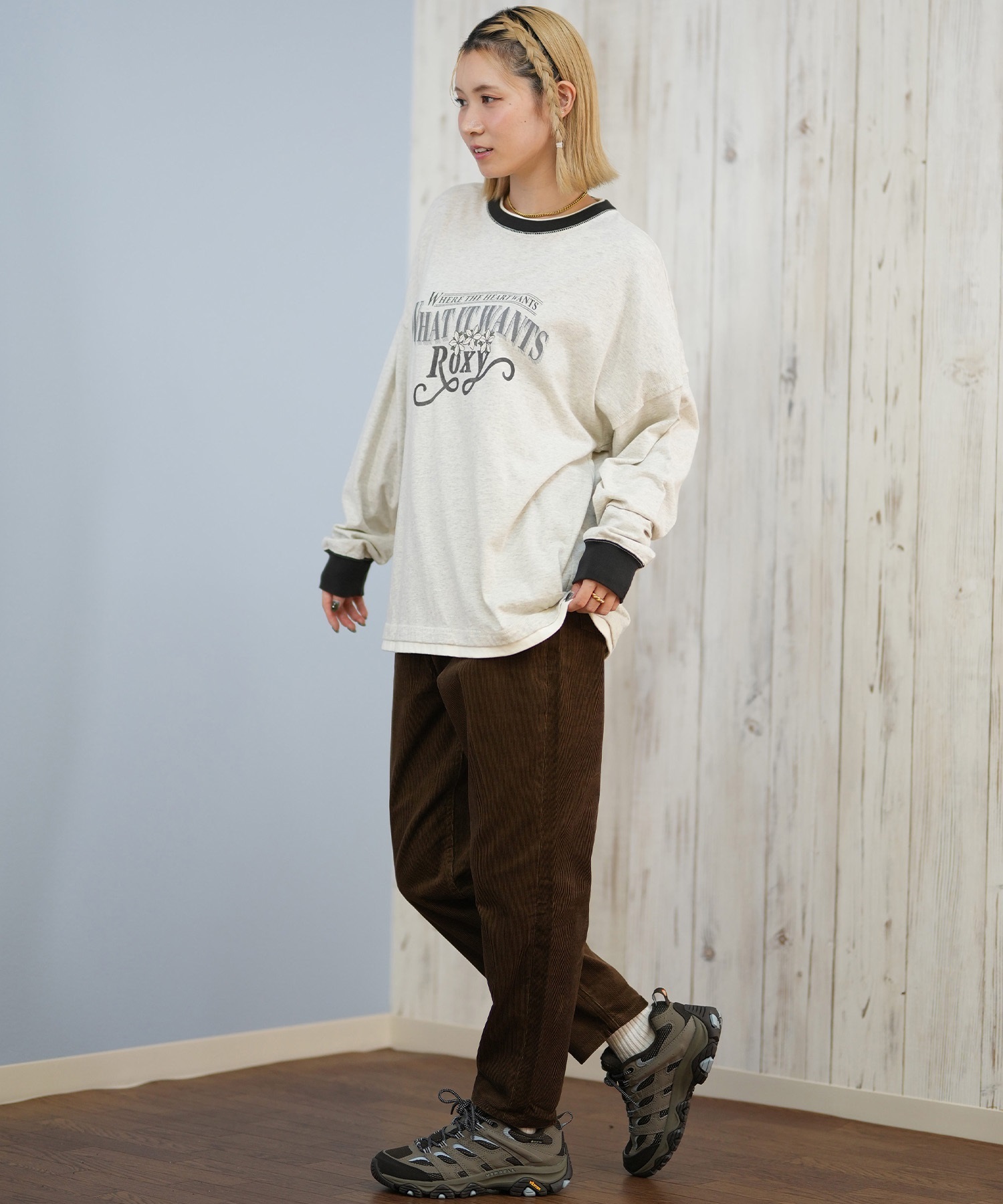 ROXY ロキシー 長袖 Tシャツ ロンT レディース ロゴ 古着風