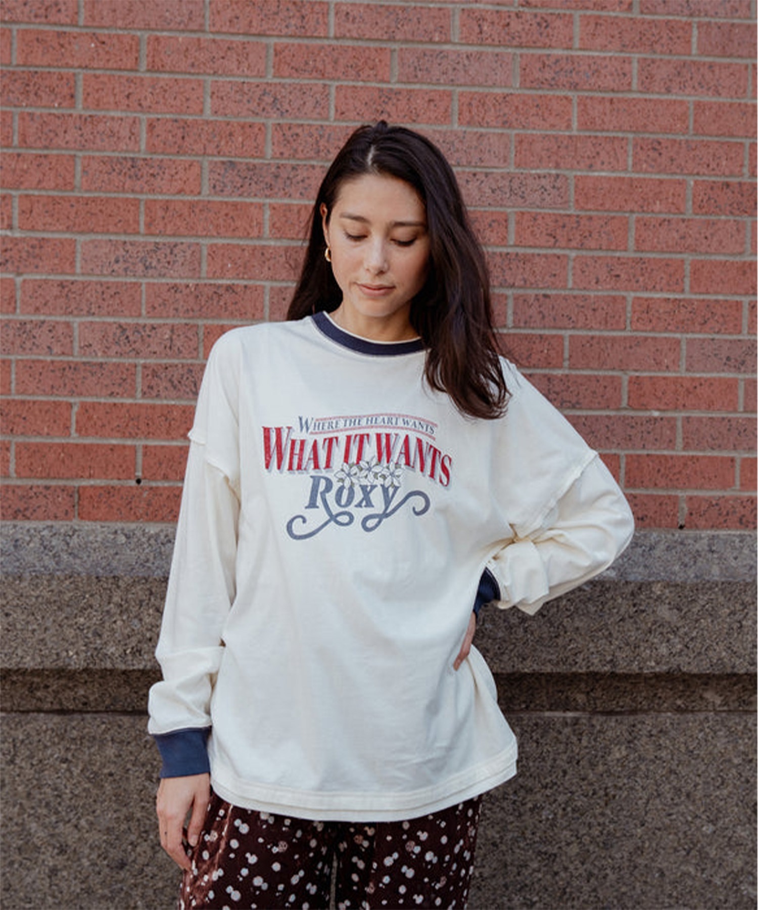 ROXY ロキシー 長袖 Tシャツ ロンT レディース ロゴ 古着風