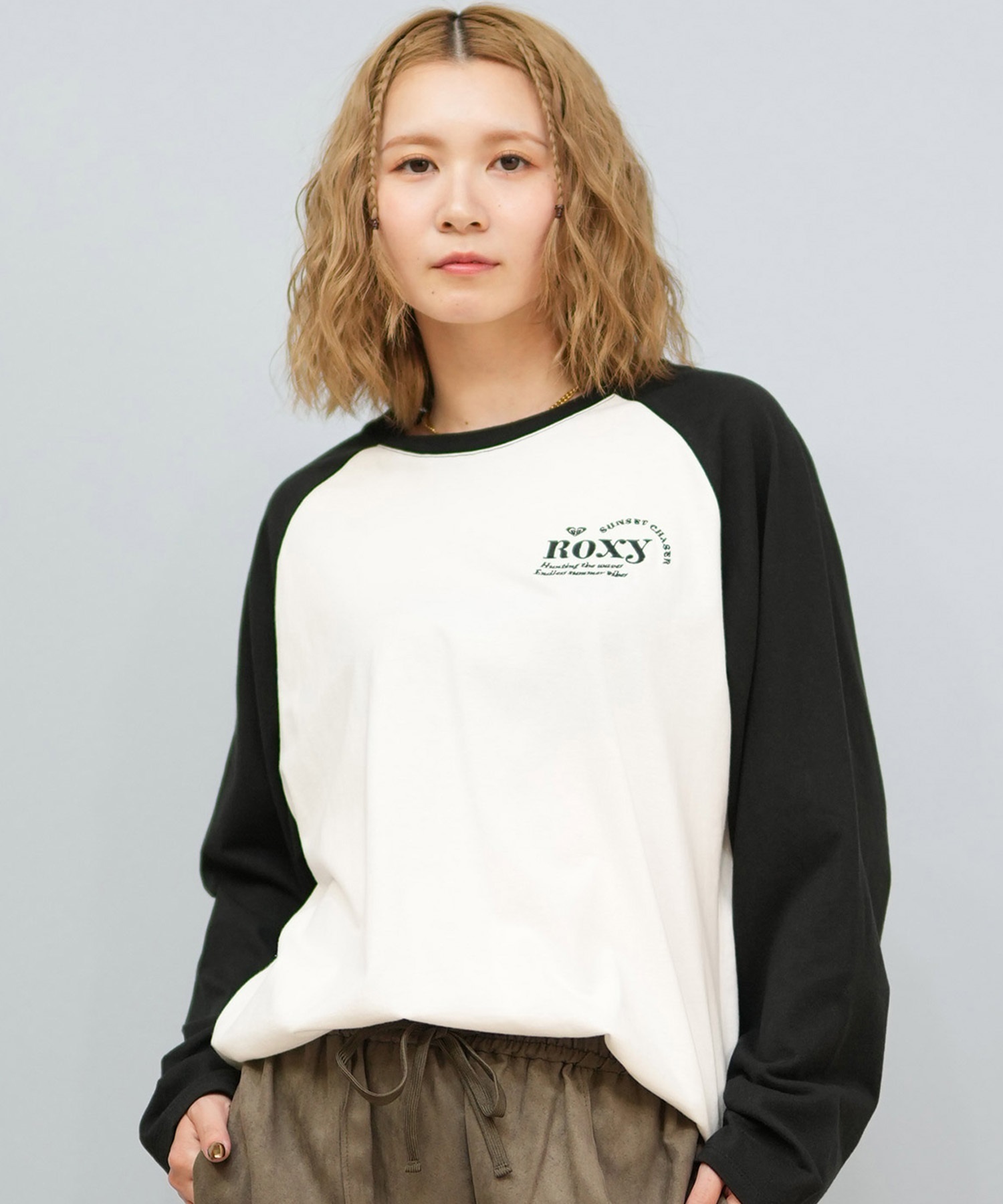 ROXY ロキシー 長袖 Tシャツ ロンT レディース シンプル SUNSET CHASER RAGLAN ロンT RLT254629M(BEG-M)