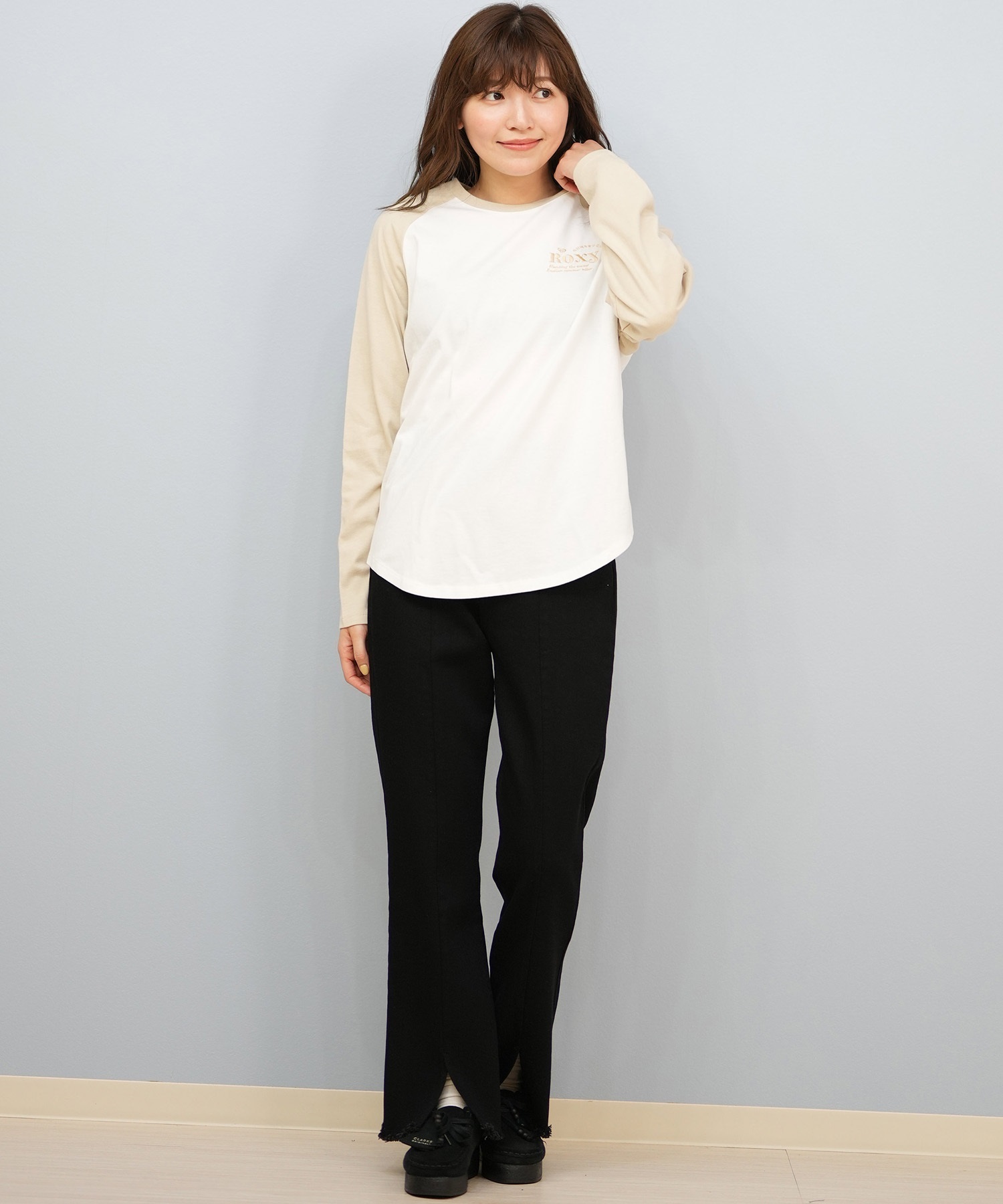 ROXY ロキシー 長袖 Tシャツ ロンT レディース シンプル SUNSET CHASER RAGLAN ロンT RLT254629M(BEG-M)