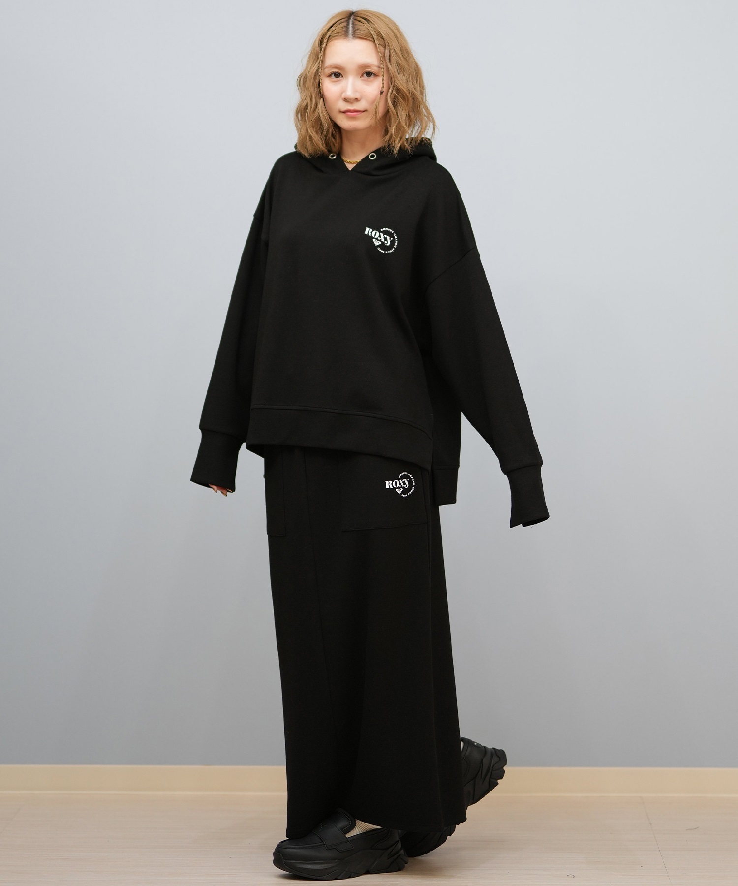 ROXY ロキシー ロングスカート レディース ロゴ ワンポイント セットアップ対応 RSK254612M(BLK-M)