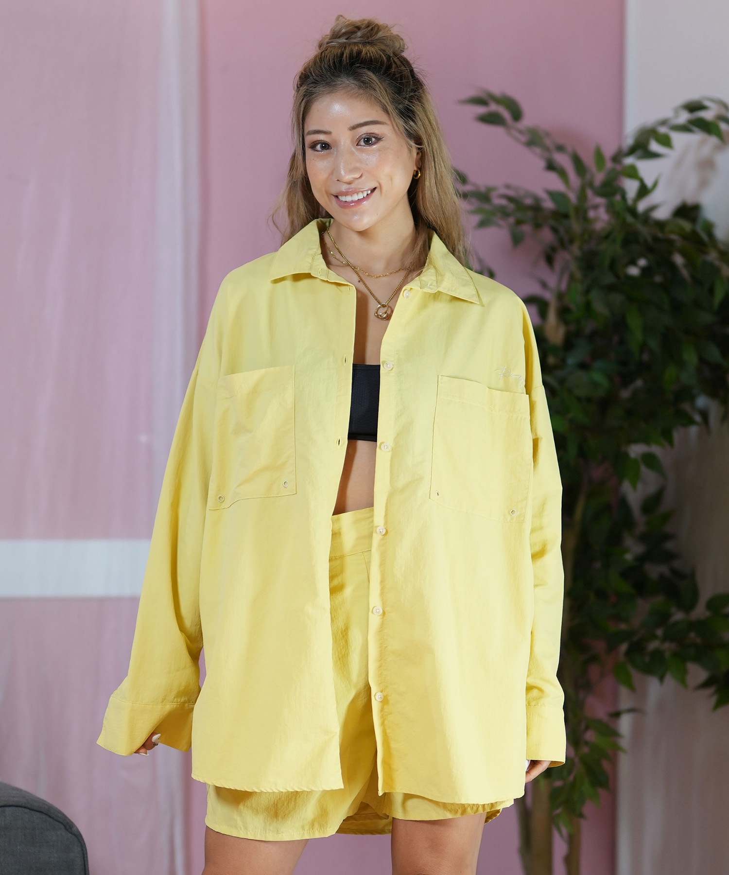 美品✨マッキントッシュ ロンドン ラミー100% ロングシャツ ライムイエロー ROXY ロキシー 水着 レディース ラッシュガード 長袖 シャツ 水陸両用