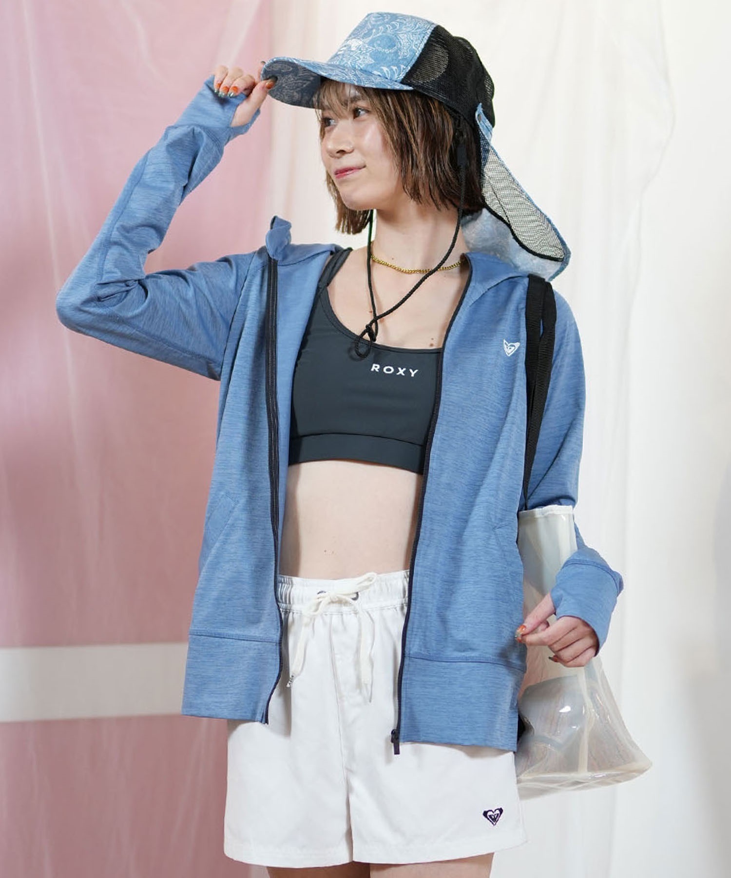 ROXY ロキシー ラッシュガード 水着 レディース パーカー ジップアップ 長袖 水陸両用 UVカット HISTORICAL LOGO HOODIE RLY251032(BGR-M)