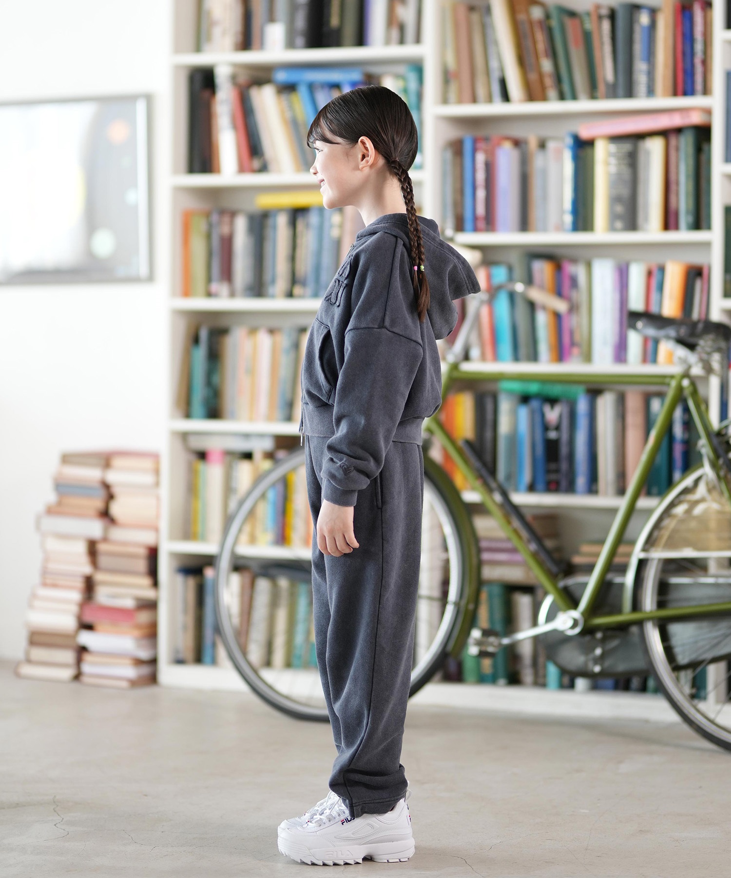 ROXY ロキシー ジップアップ パーカー キッズ ジュニア 子供 スウェット フーディー ロゴ 裏毛 セットアップ対応 TZP254616M(BLK-130cm)