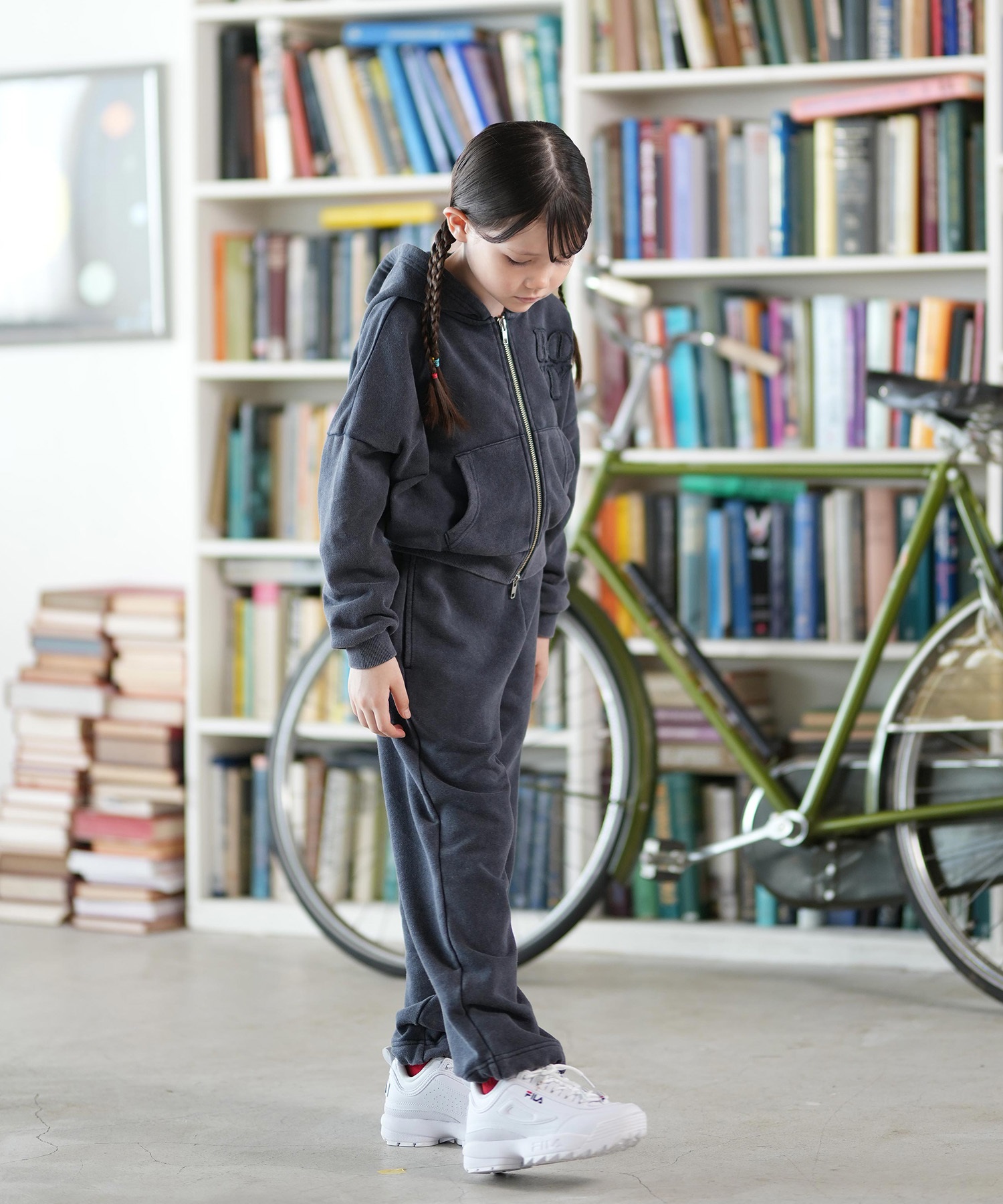 ROXY ロキシー ジップアップ パーカー キッズ ジュニア 子供 スウェット フーディー ロゴ 裏毛 セットアップ対応 TZP254616M(BLK-130cm)